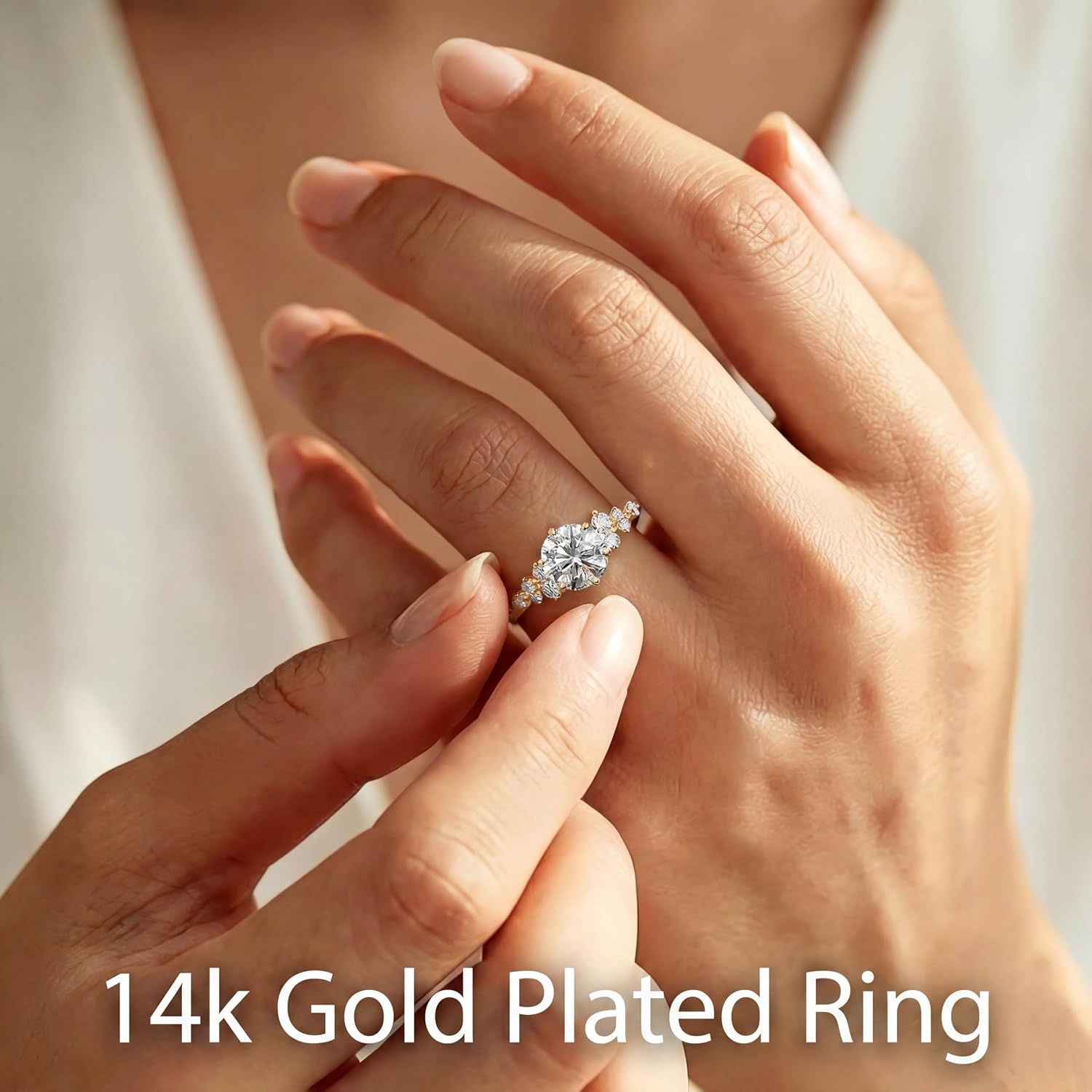 Round Engagement Ring 14k Gold Plated 925 Sterling Silver 1CT/2CT/3CT Round Cut Cubic Zirconia Wedding Band for Her Promise Anniversary Jewelry for Women Lover Wife Size 5-9