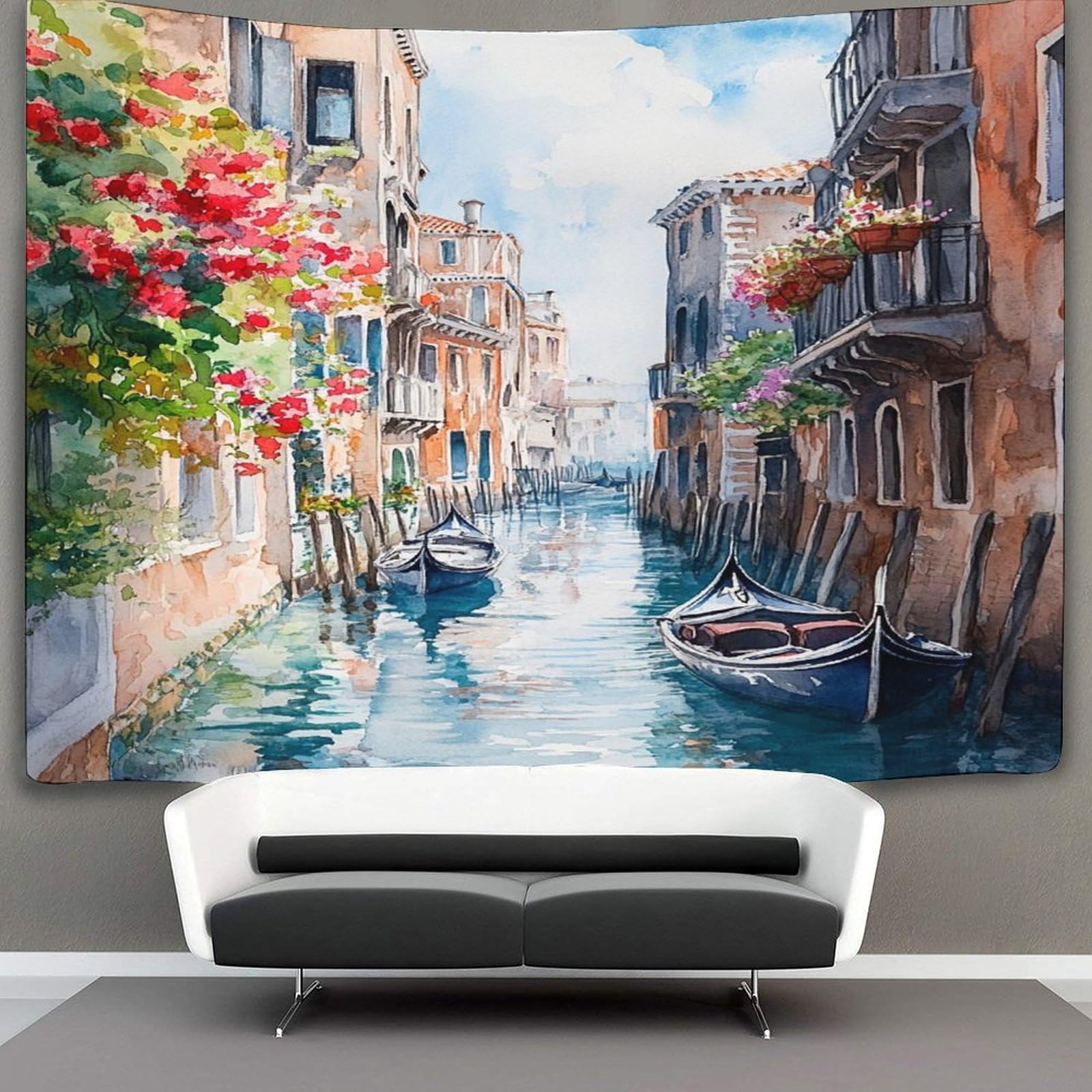 NQHXLRUDC 3D Venice Canals Printed Wall Blanket Home Decoration Bedding Poster Wall Art Tapestry Tapestries Wall Hanging Soft Polyester for Bedroom Living Room Dorm Home Decorations 70cmx100cm