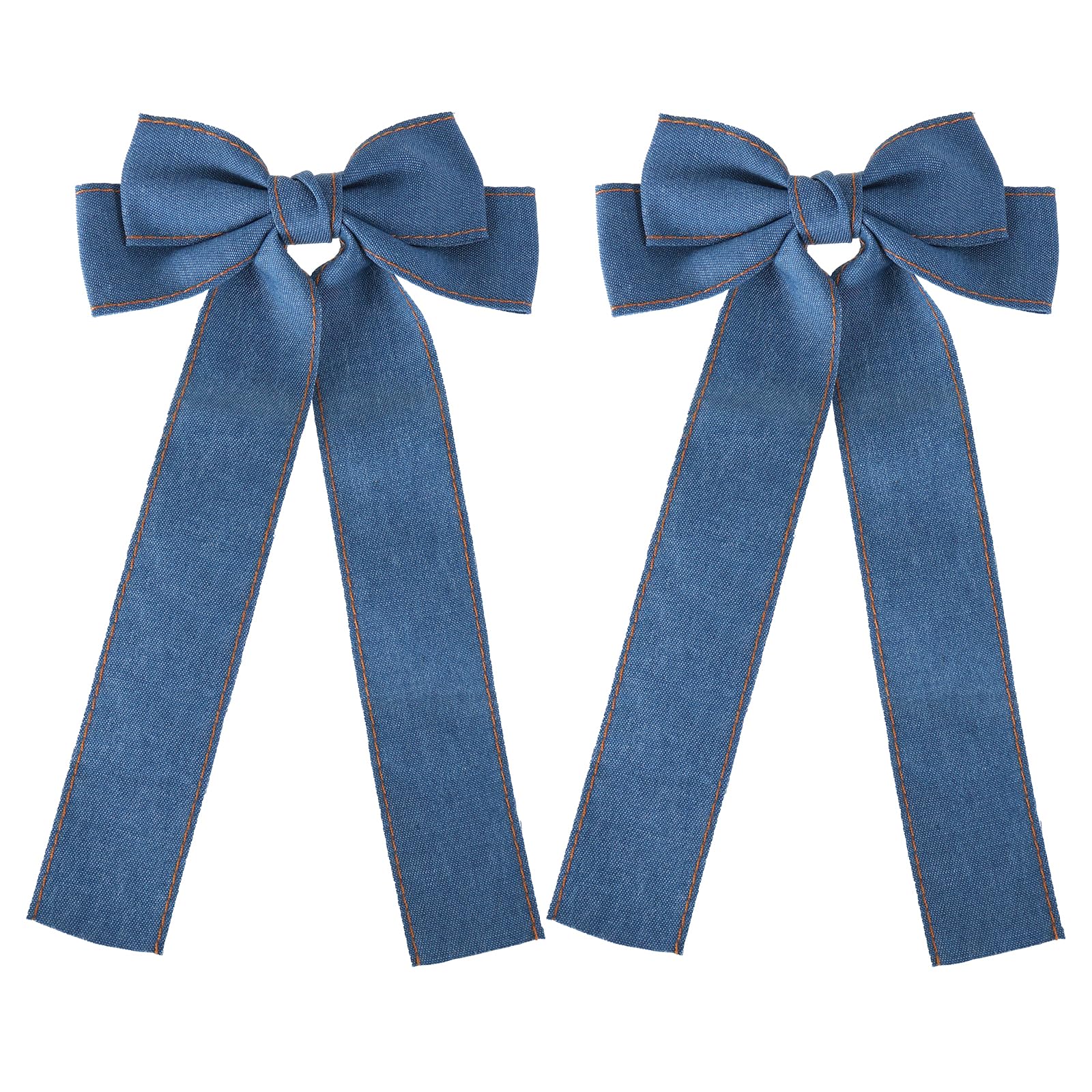 ChaneI Blue Jean Star Bow Barrette Clip Blue & white star bow clip – Fancy Shmancy Baby main image 3