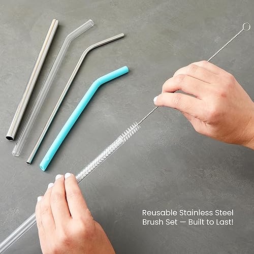 Miniatura 4 de Juvale Cepillo limpiador de pajillas, 12 pulgadas, plateado y blanco, paquete de 4, cepillo limpiador de pajitas de acero inoxidable para botellas