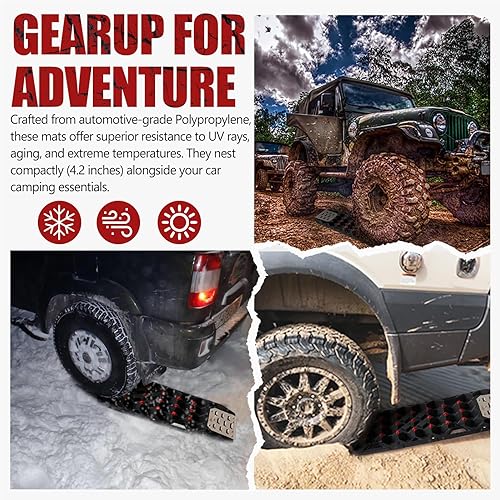 Miniatura 8 de BUNKER INDUST Tabla de tracción todoterreno con base de gato, par de 47.24 pulgadas de largo x 14 pulgadas de ancho, alfombrilla de tracción de