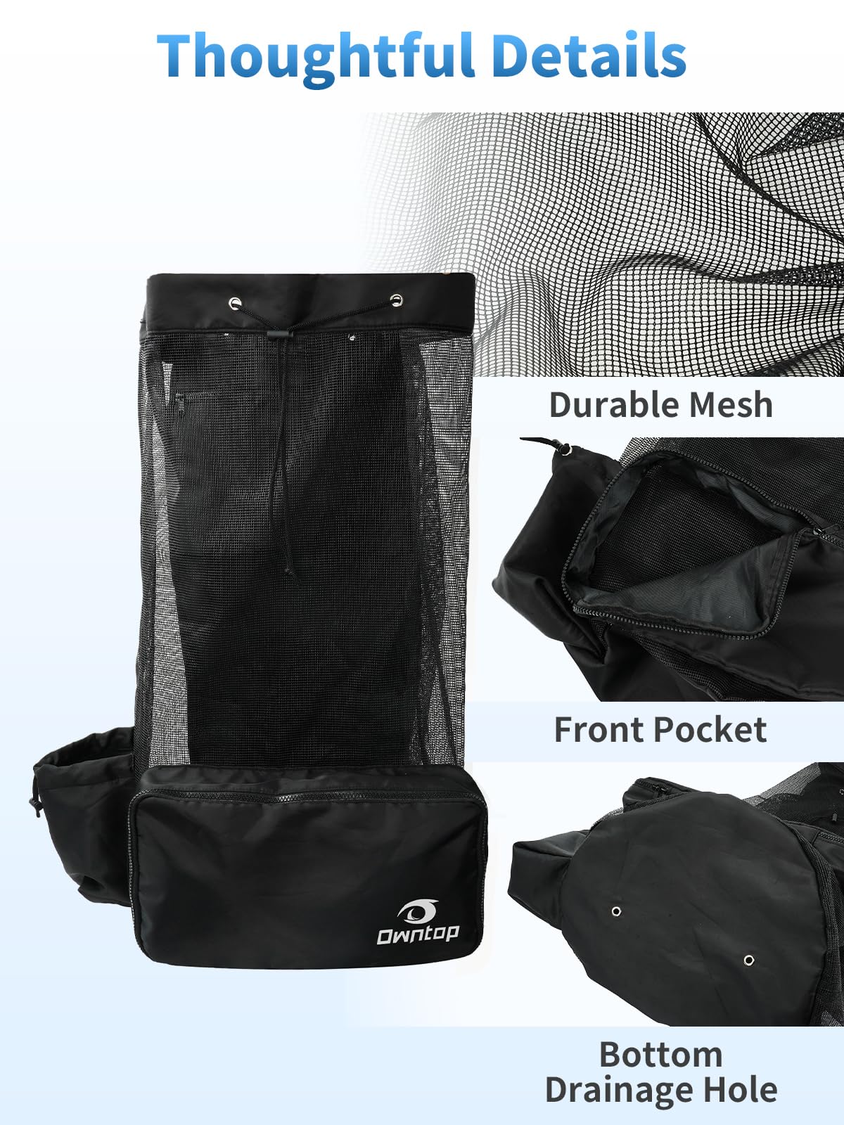 Owntop Borsa da immersione in rete, zaino espandibile con coulisse, grande, contiene attrezzatura da snorkeling: maschera, pinne, muta, stivaletti, guanti e altro ancora, 39,9 x 39,9 x 73,7 cm