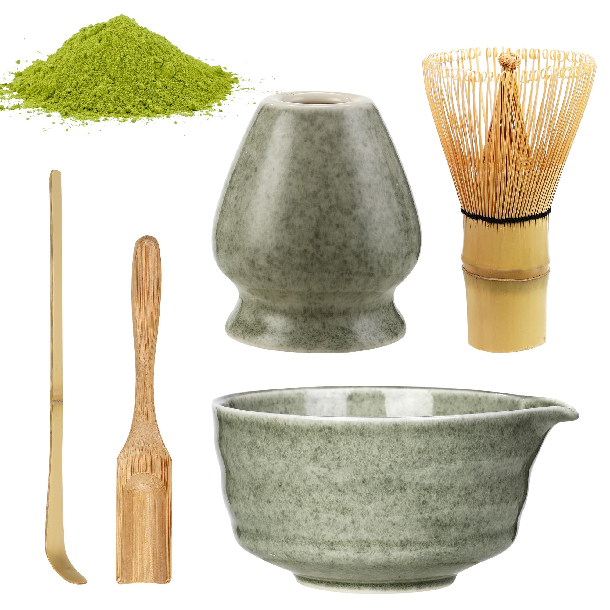 Set da tè Matcha biologico da 100 g con ciotola, scopa e cucchiaio