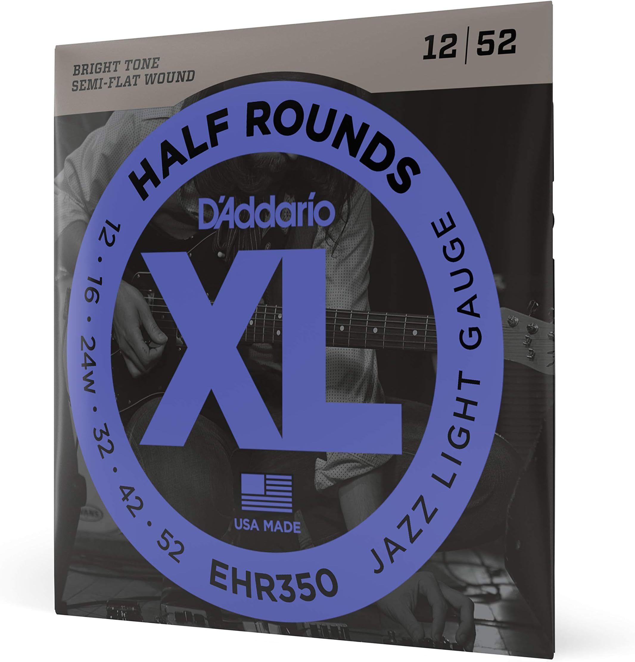 EHR350 Half Round Electric Guitar Strings, Jazz Light, 12-52