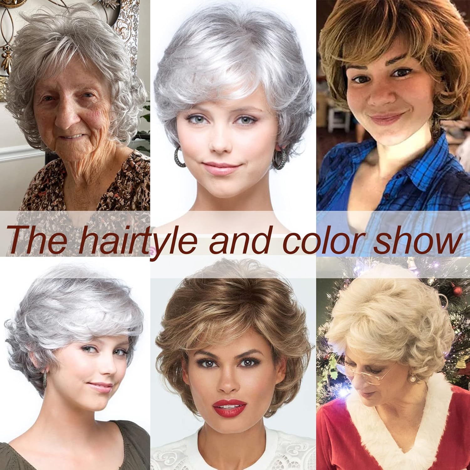 Kalyss 10" Short Curly Wavy Wig With Hair Bangs Premium Heat Resistant Synthetic Hair Wig 70s Look Short Wigs for Women （Sliver Grey） - Image 5