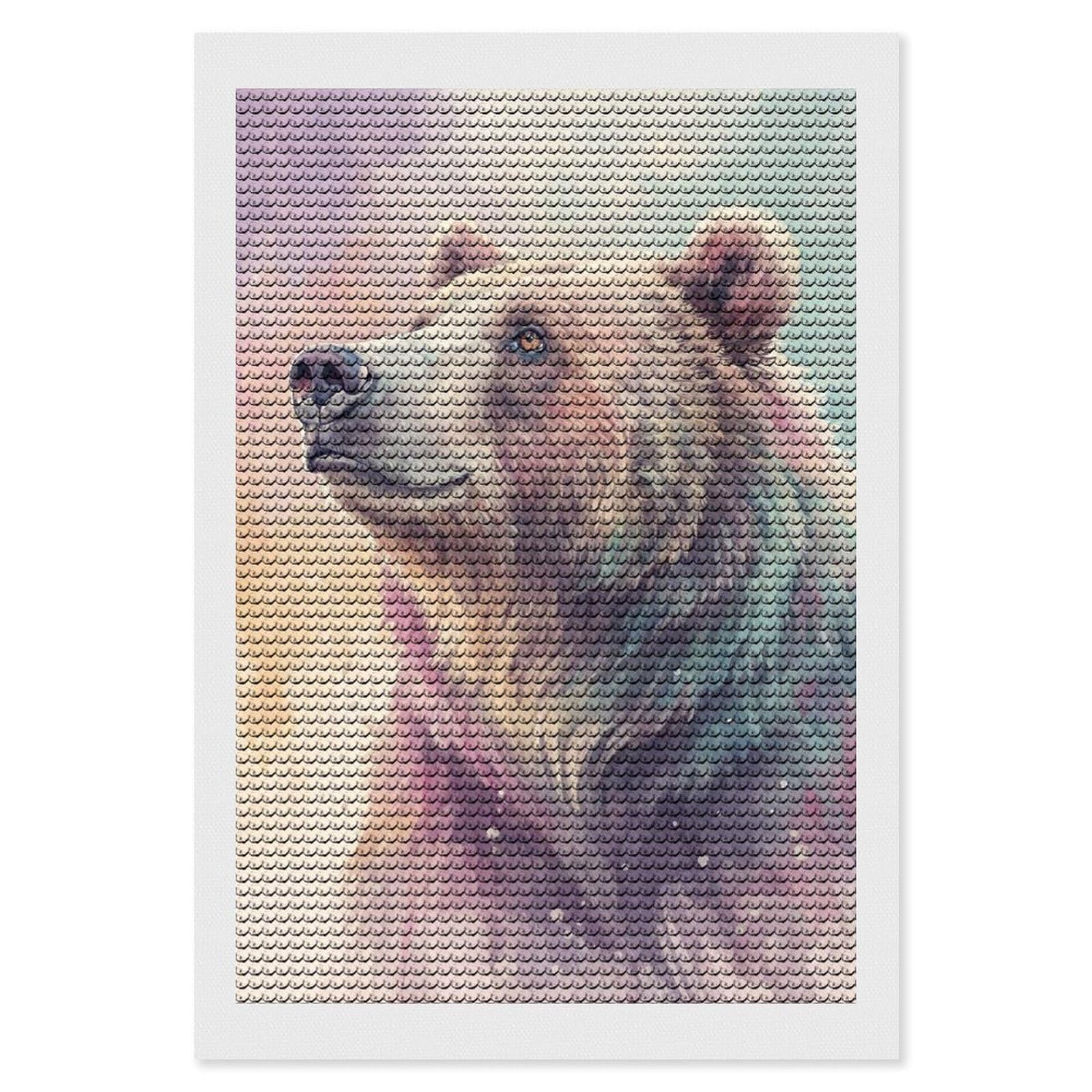Junmoney Watercolor Bear Portrait Diamond Painting Canvas Set 8"x12", Boho Decor, for Craft Lovers, Easy Handmade Project, Holiday Gift Idea