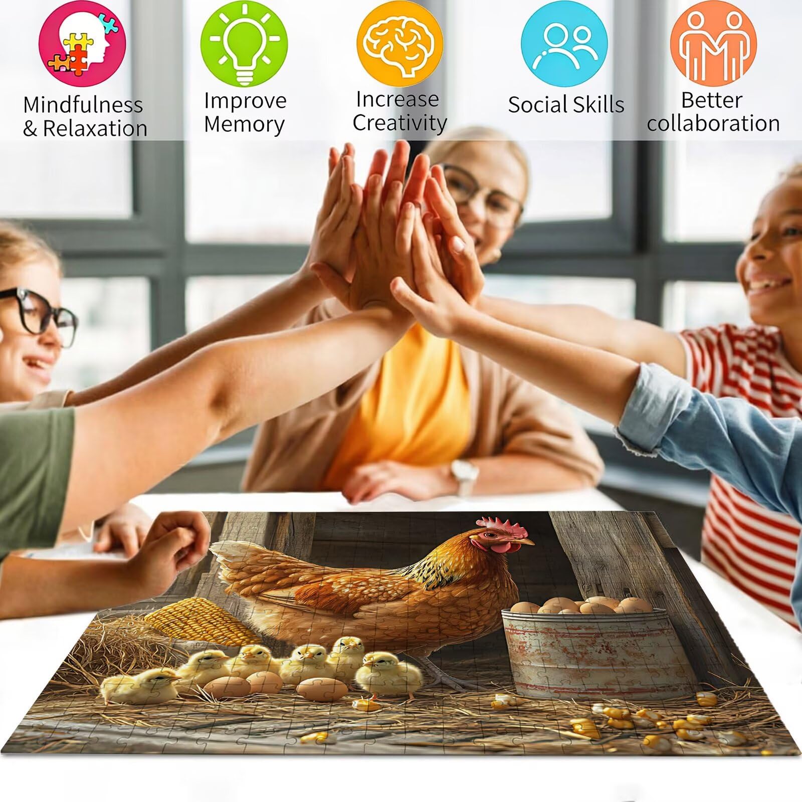 Puzzle 3000 sztuk drewniane puzzle zwierzęta, kolekcja wyzwań, kurczak układanka drukowanie w wysokiej rozdzielczości do domu rodzinna zabawa, gry edukacyjne i dekoracja ścienna 122x81 cm 8p-84