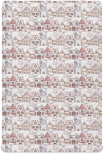 Winter Houses Crib Sheets - Stretchy Fitted Crib Sheets for Boys Girls, Unisex Cozy Baby Crib Sheet 27 x 39 x 5 Inches