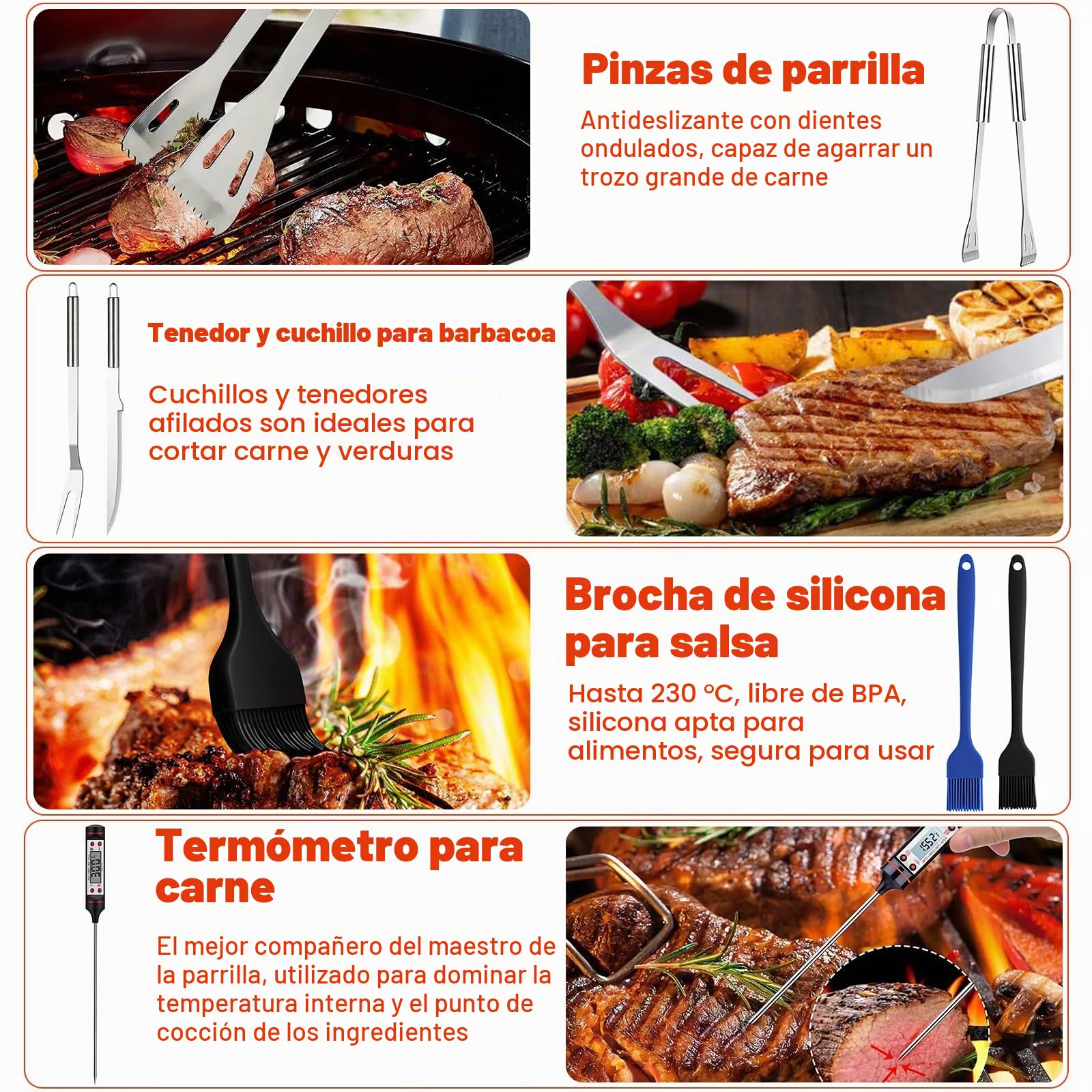 27Pcs Set de Barbacoa de Acero Inoxidable, Juego de Utensilios de Parrilla Profesionales, Accesorios para Barbacoa, con Bolsa de Almacenamiento, para Camping, Picnic, Jardín, Senderismo