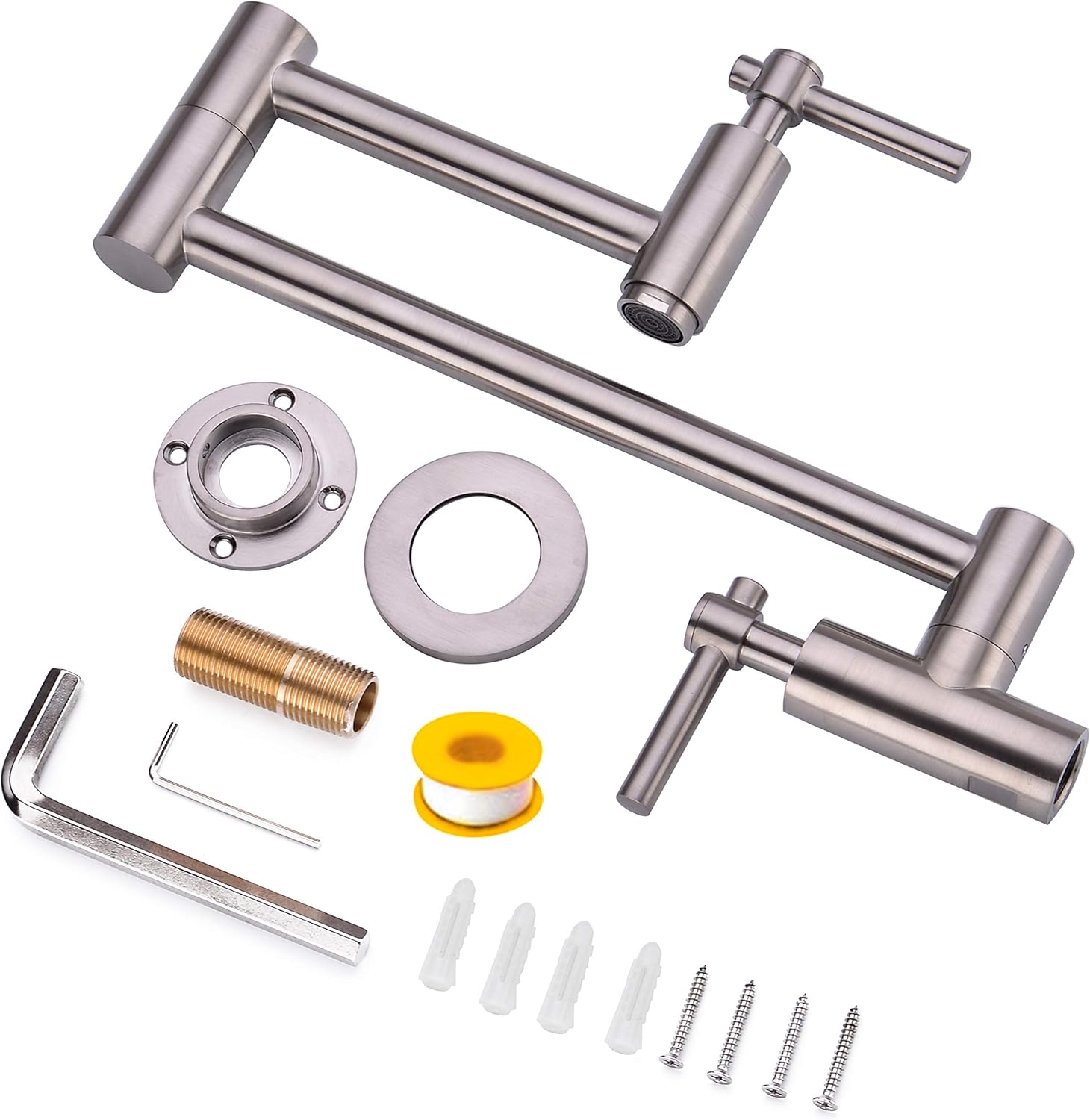 Up To 40% OFF Pot Filler Faucet, Brass Kitchen Faucet Wall Mount Gold Lead-Free, Double Joint Swing Arm Sink Faucet, Articulating Wall Mount Two Handle Folding Stretchable Faucet Brushed Nickel Amazing 🔥 Pot Filler Faucet, Brass Kitchen Faucet Wall Mount Gold Lead-Free, Double Joint Swing Arm Sink Faucet, Articulating Wall Mount Two Handle Folding Stretchable Faucet Brushed Nickel