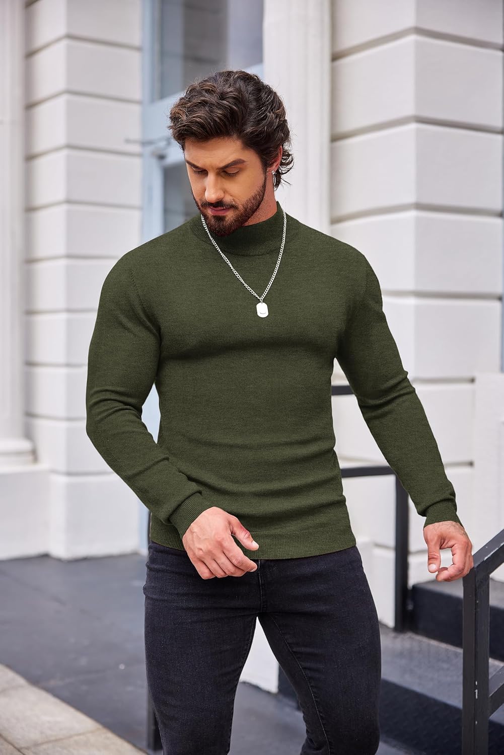 COOFANDY Mens Mock Turtleneck Slim Fit Pullover Sweater Casual Basic Knitted Thermal Sweaters - Image 2