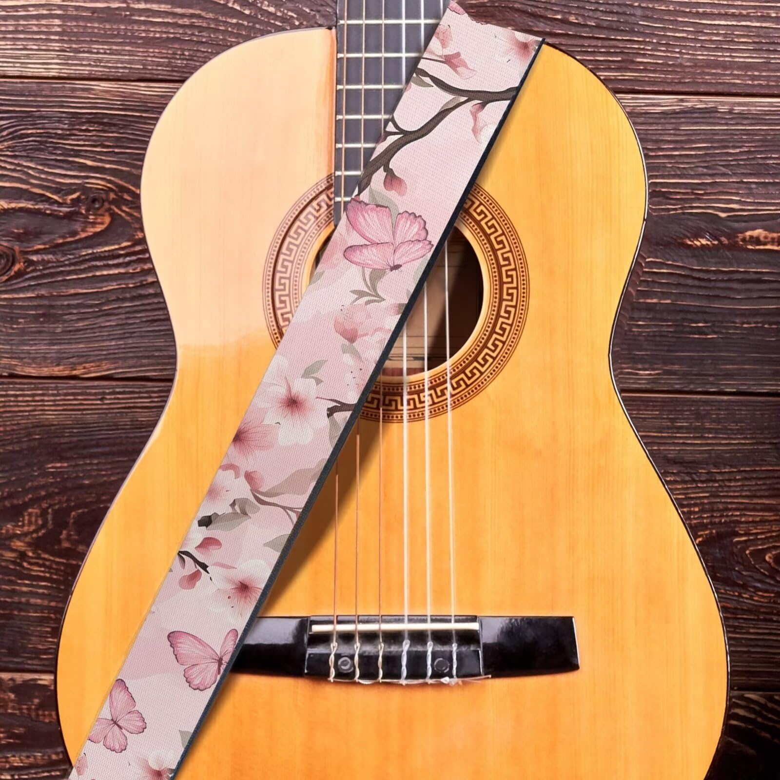 FOR U DESIGNS Bass Guitar Straps Electric Padded Non Slip Adjustable Shoulder Guitar Strap Acoustic Guitar Accessories for Women Guitar Player Pink Butterfly Floral Print Ukulele Strap