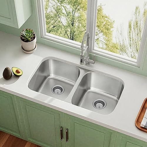 Vista 59 de LQS Fregadero de cocina dorado de 31 pulgadas, fregadero de cocina de acero inoxidable 50/50 de 31 x 18 pulgadas, fregadero de cocina de acero