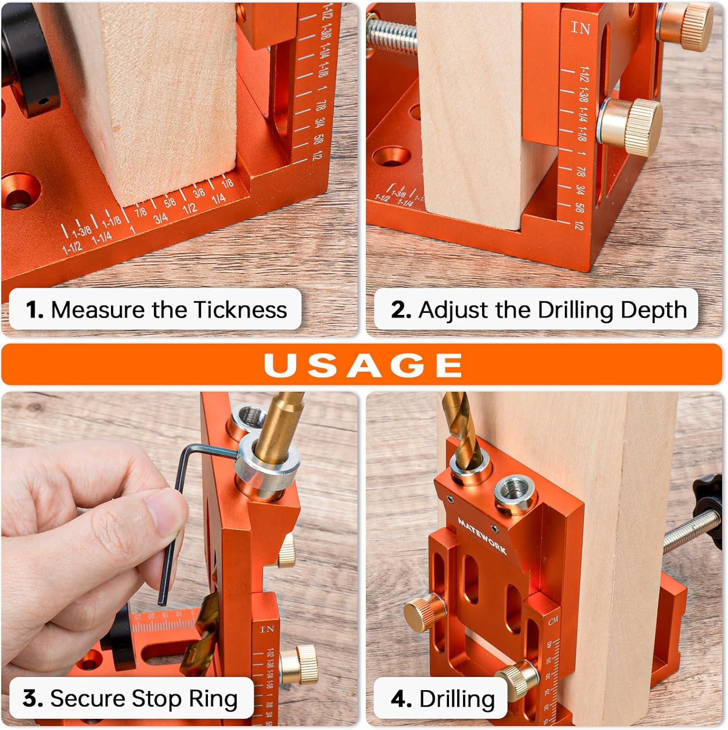 Pocket Hole Jig Kit, Adjustable Pocket Hole Jig System with Stop Collars, Pocket Holes Tool 30PCS with Screws, Wood Plug, Allen Wrench for Woodworking