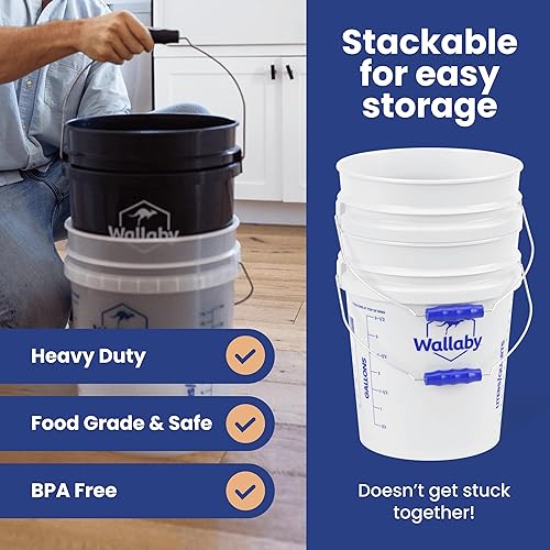 Miniatura 4 de Wallaby Cubo de 5 galones  Tambor de plástico duradero de grado alimenticio  con mango ergonómico de fácil agarre y líneas de medición  Cubo