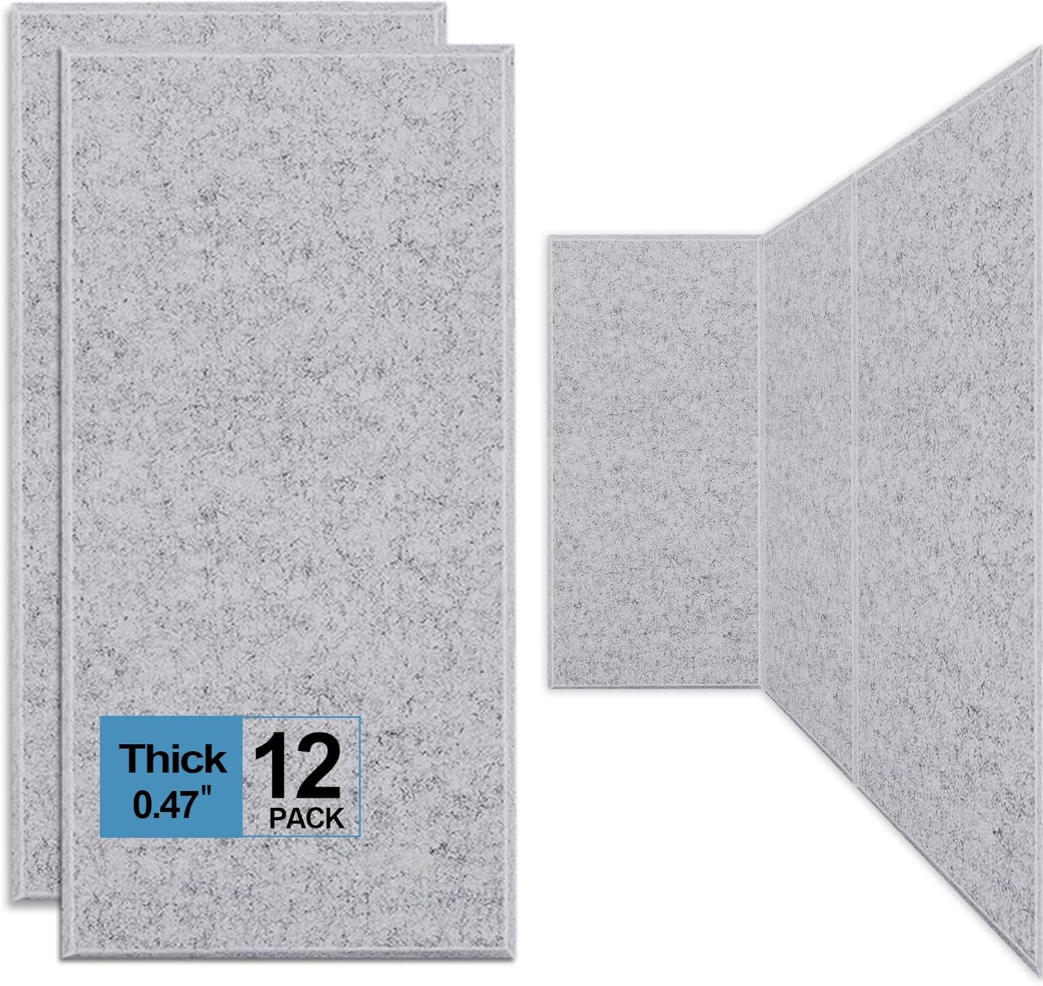 12 Pack Thickened Acoustic Panels, 15.75" X 31.5" X 0.47" Soundproof Wall, High Density Beveled Edge Sound Absorbing, Dampening for Bedroom Studio (Sesame Gray)