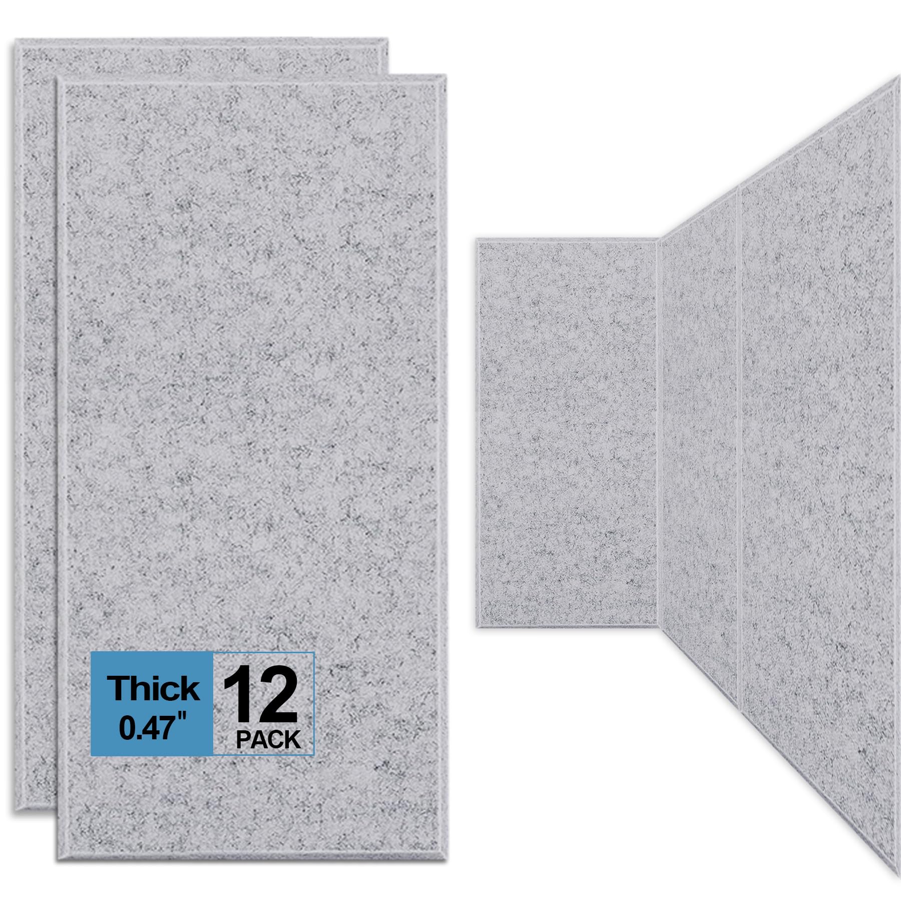 Paquete de 12 paneles acústicos gruesos, paneles de pared insonorizados de 15.75 x 31.5 x 0.47 pulgadas, paneles de pared insonorizados de borde biselado de alta densidad, paneles de