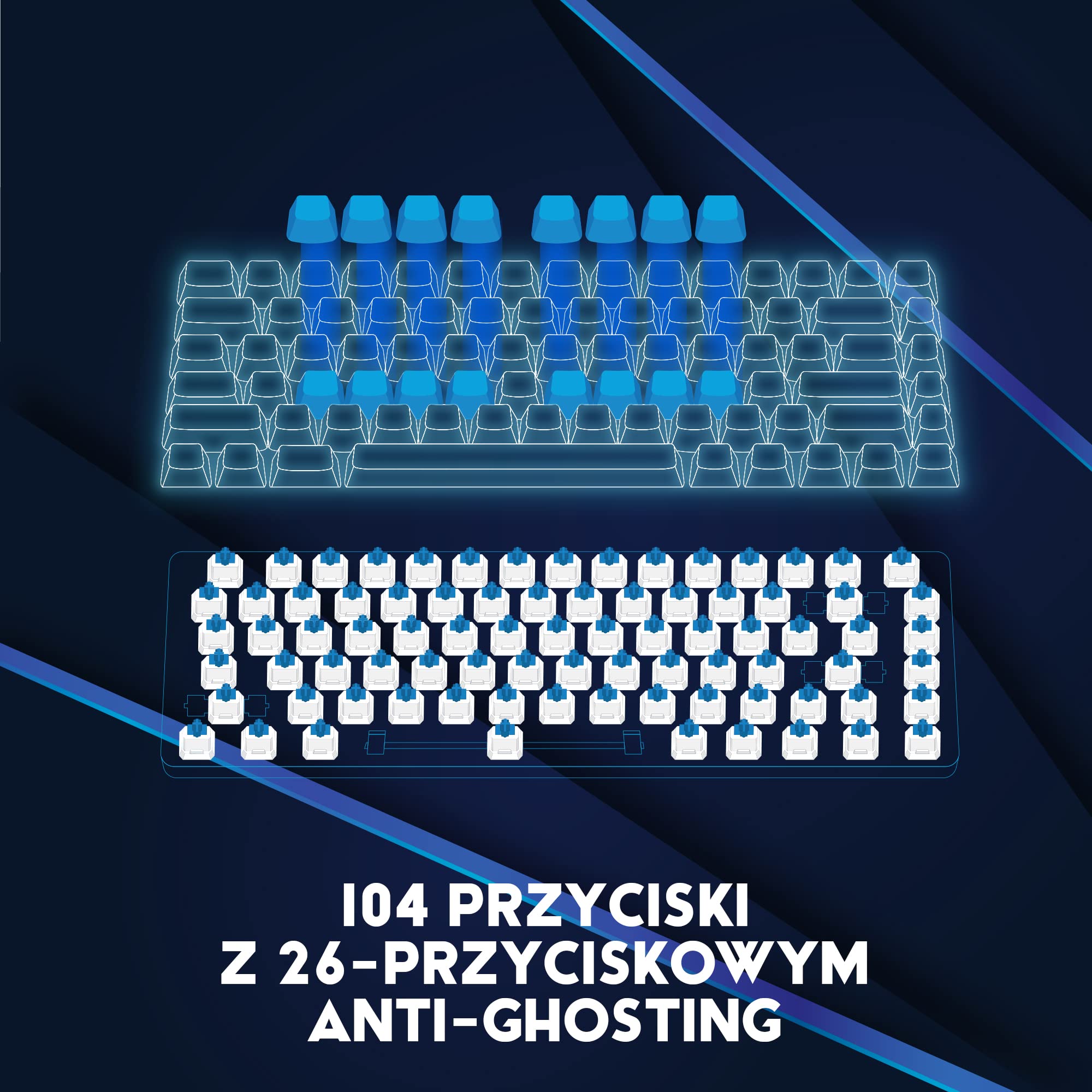 [Amazon Exclusive] DR1TECH Wasp RGB Gaming Keyboard For PC, Podświetlana, 100% Konfigurowalna I Ergonomiczna - 104 Przyciski Z 26 Klawiszami Anti Ghosting (QWERTY US-International)