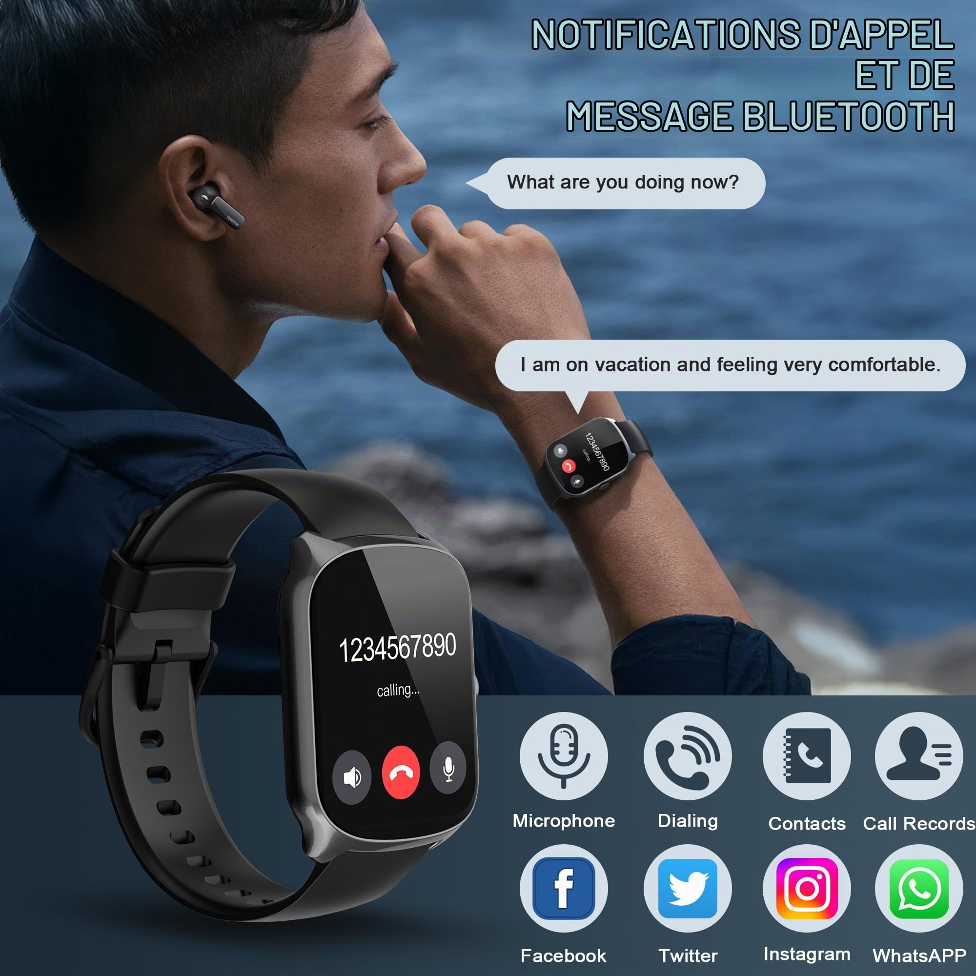 STECEi Montre Connectée Homme Femmes avec Appel Bluetooth, Écran Incurvé HD 1,95'' Smartwatch avec Réception/Émission d’Appels, 112 Modes Sportifs, Podomètre/Sommeil/Cardiomètre, Étanche IP68, Noir