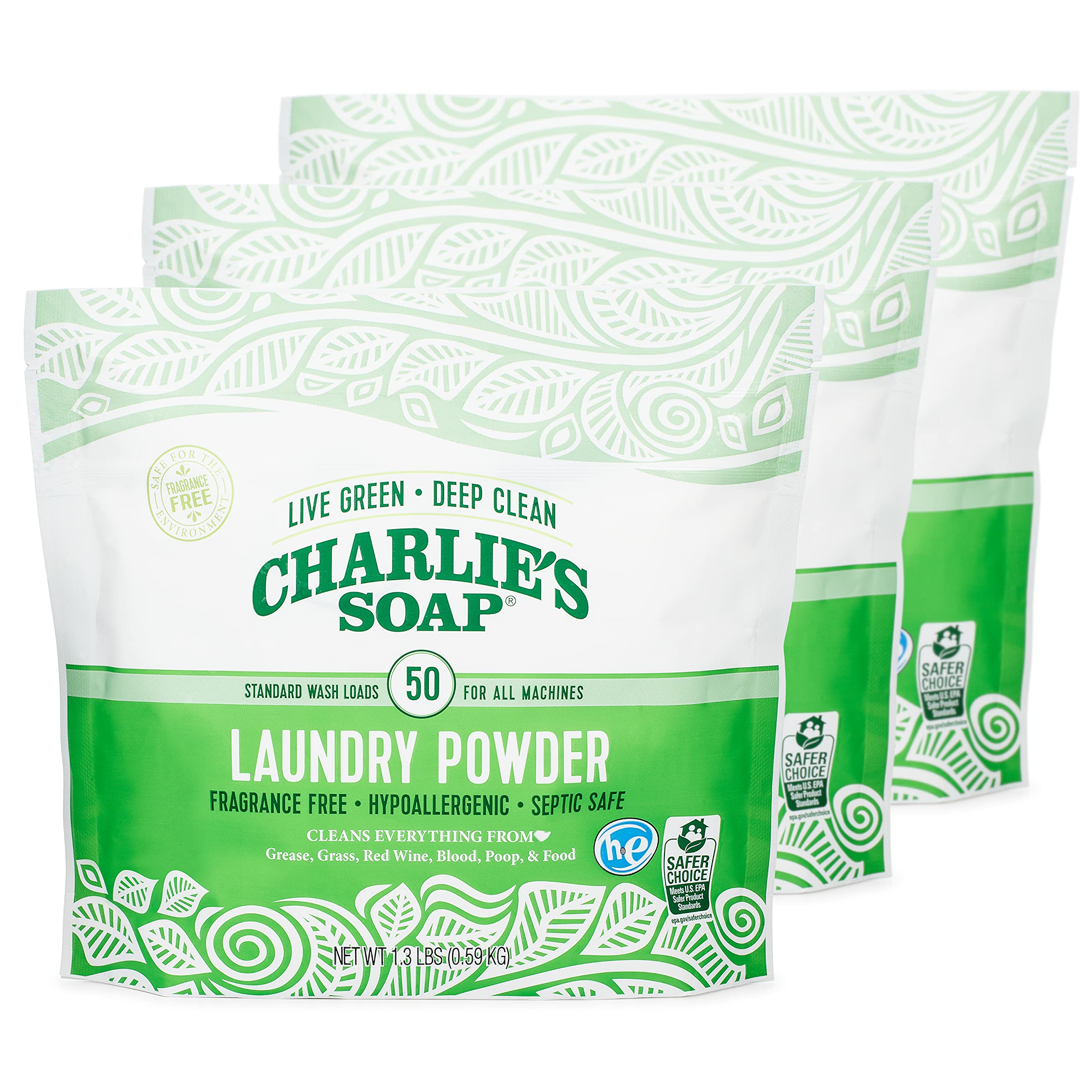 Charlie de jabón – Fragancia Libre lavandería Polvo, 50 Loads, 3