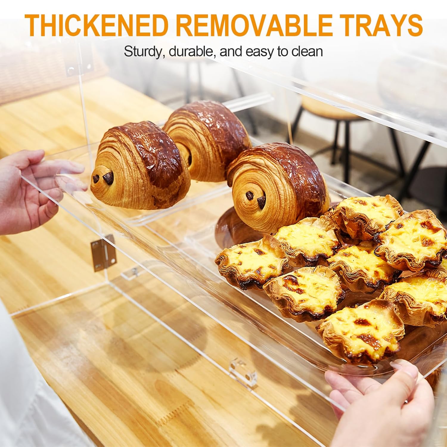 2 Tray Commercial Countertop Bakery Display Case 21.6" x 15.7" x 15.7" Acrylic Pastry Display Case with Serving Tong, Bread Display Case with Front & Rear Doors