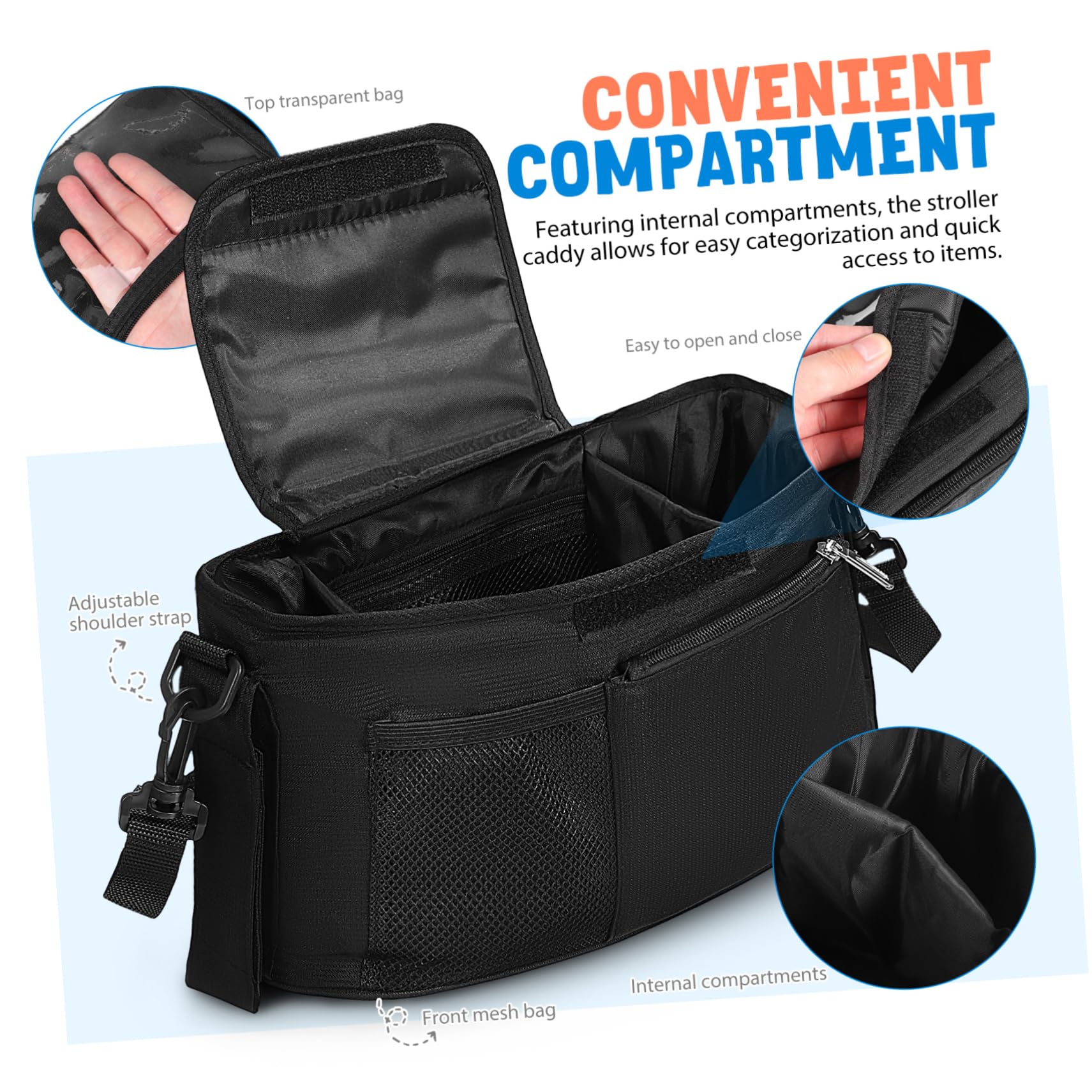 TOYANDONA Borsa Organizer per Passeggino Borsa Portaoggetti Tasche Multiple Accessorio per Passeggino Portabicchieri Soluzione di Archiviazione Pratica