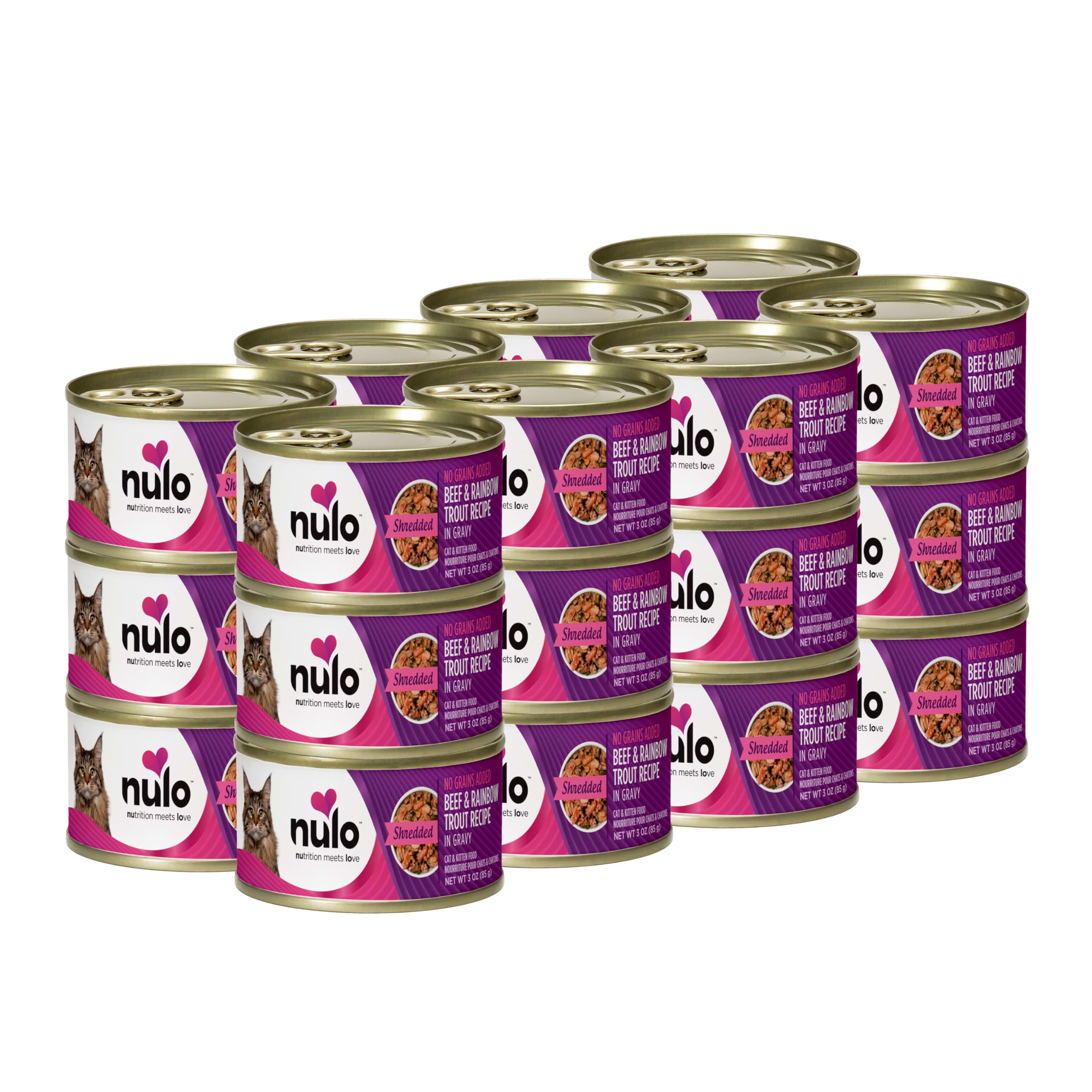 Nulo Adult & Kitten Grain Free Canned Wet Cat Food (Beef & Rainbow Trout Recipe, 3 Oz, Case Of 24)