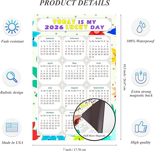Miniatura 3 de Calendario magnético 2025  Imanes del calendario  Today is my Lucky Day  Resistente a la decoloración, desgarros y agua  Temático 02 (7 x 10.5)