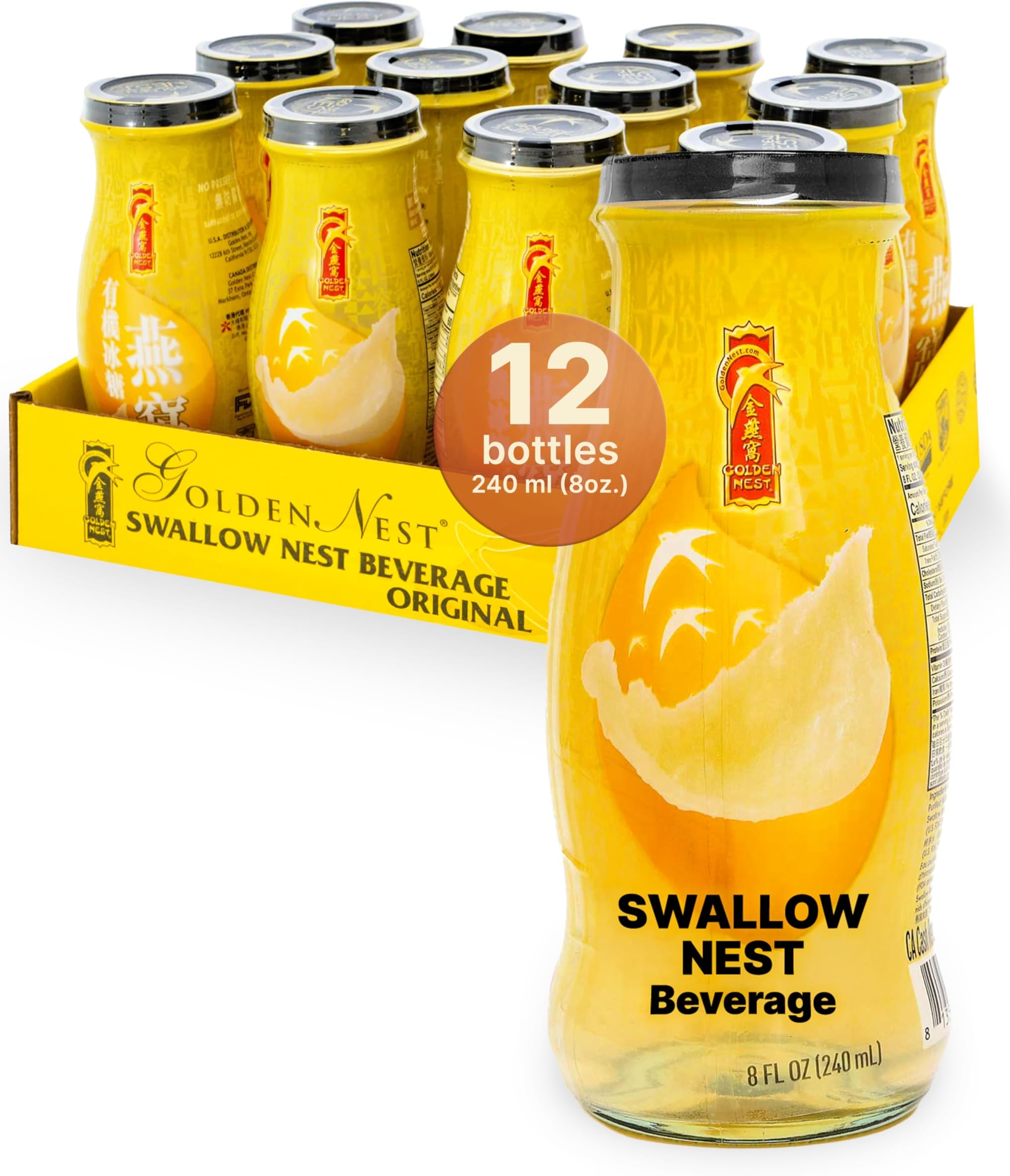 Golden Nest Premium Bird Nest Drink, Swallow Bird Nest 100% Natural - Made in USA, (็็ชฉ) 12 bottles x 240 ml (8oz) (Original)