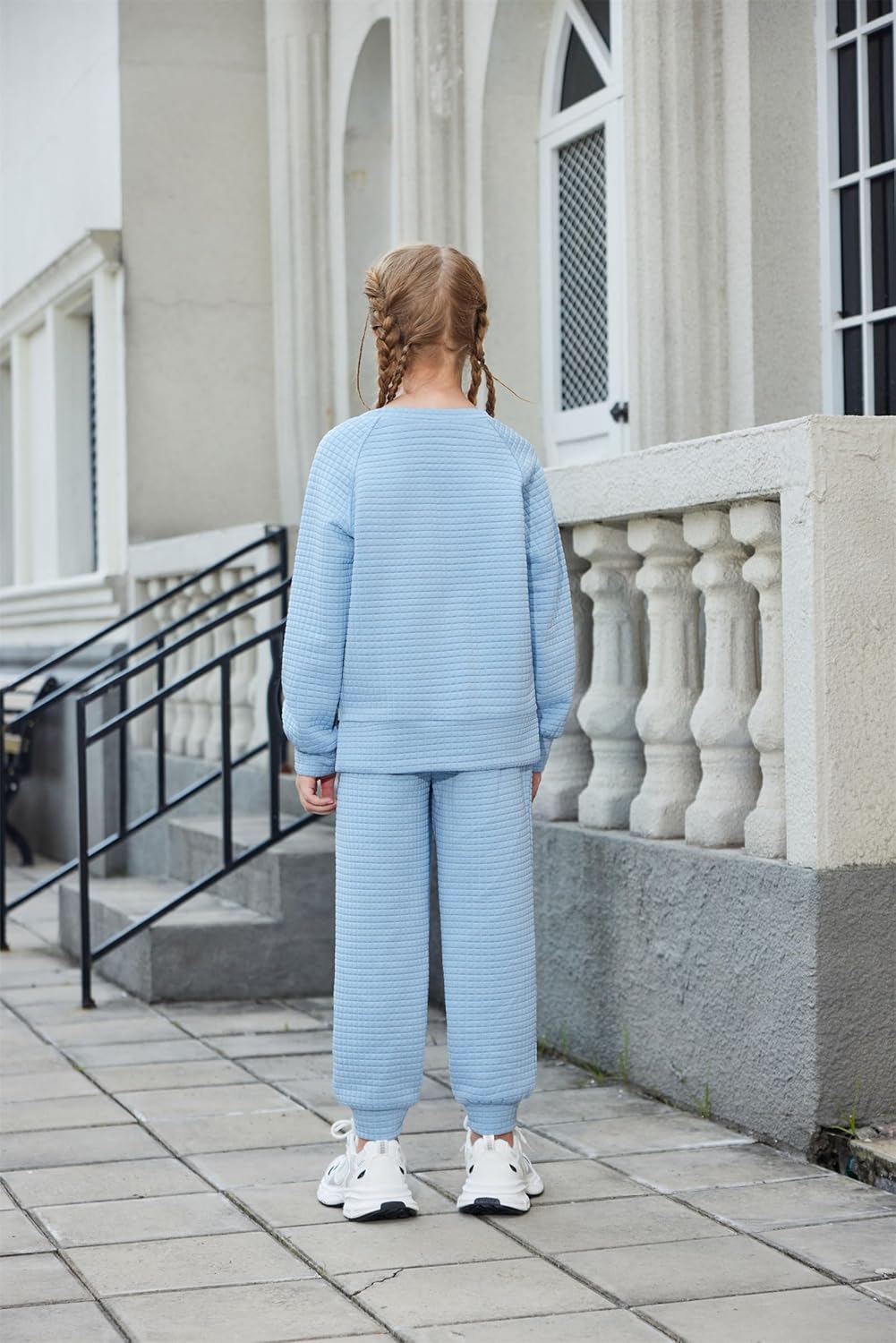 Arshiner Girls 2 Piece Tracksuit Set Long Sleeve Grid Pullover Top with Jogger Pants Kids Outfits for 5-14 Years - Image 5