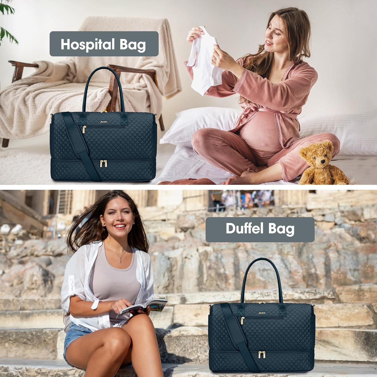 Travel Weekender Bags for Women - Duffle Bag Women with Shoe Compartment Carry On Overnight Bag with Toiletry Bag Duffel Bags with Wet Pocket for Gym Hospital Bags for Labor and Delivery Peacock Blue - Image 9