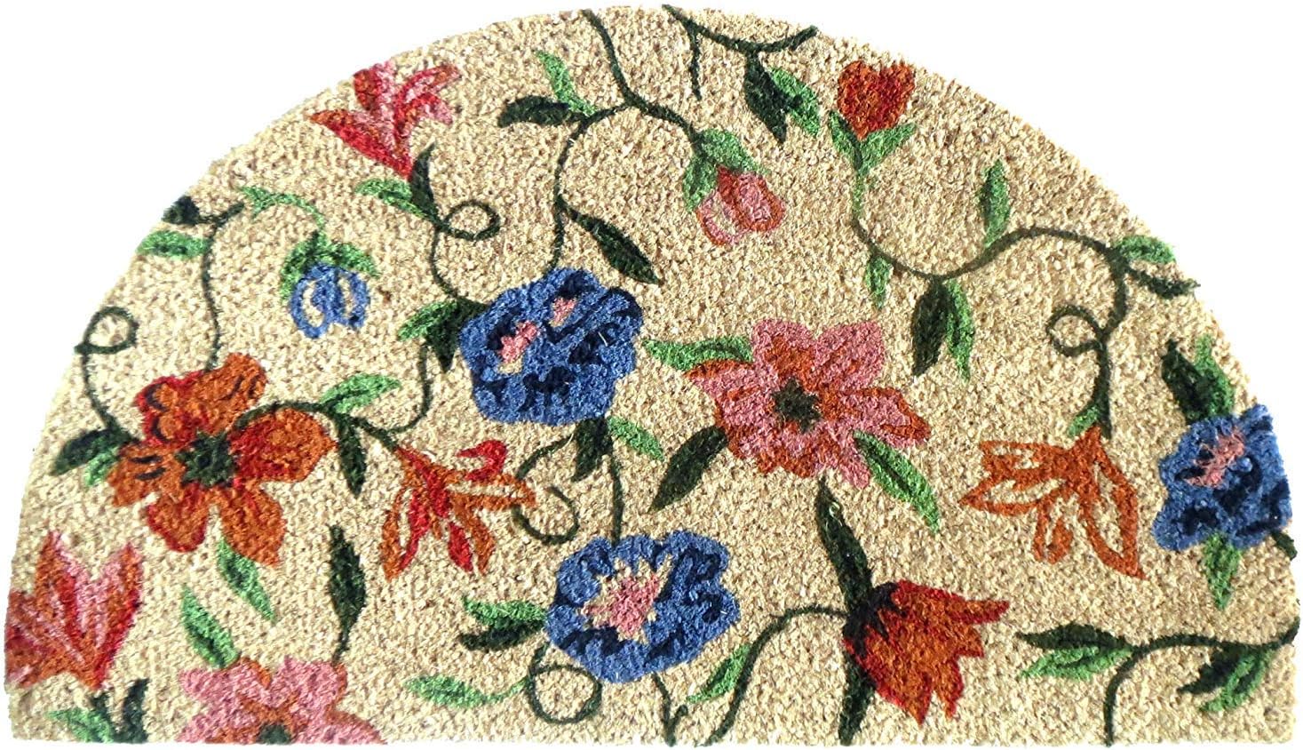 EHC Half Moon Coir PVC Entrance Indoor or Outdoor Door Mat - 40 x 70 cm, Floral