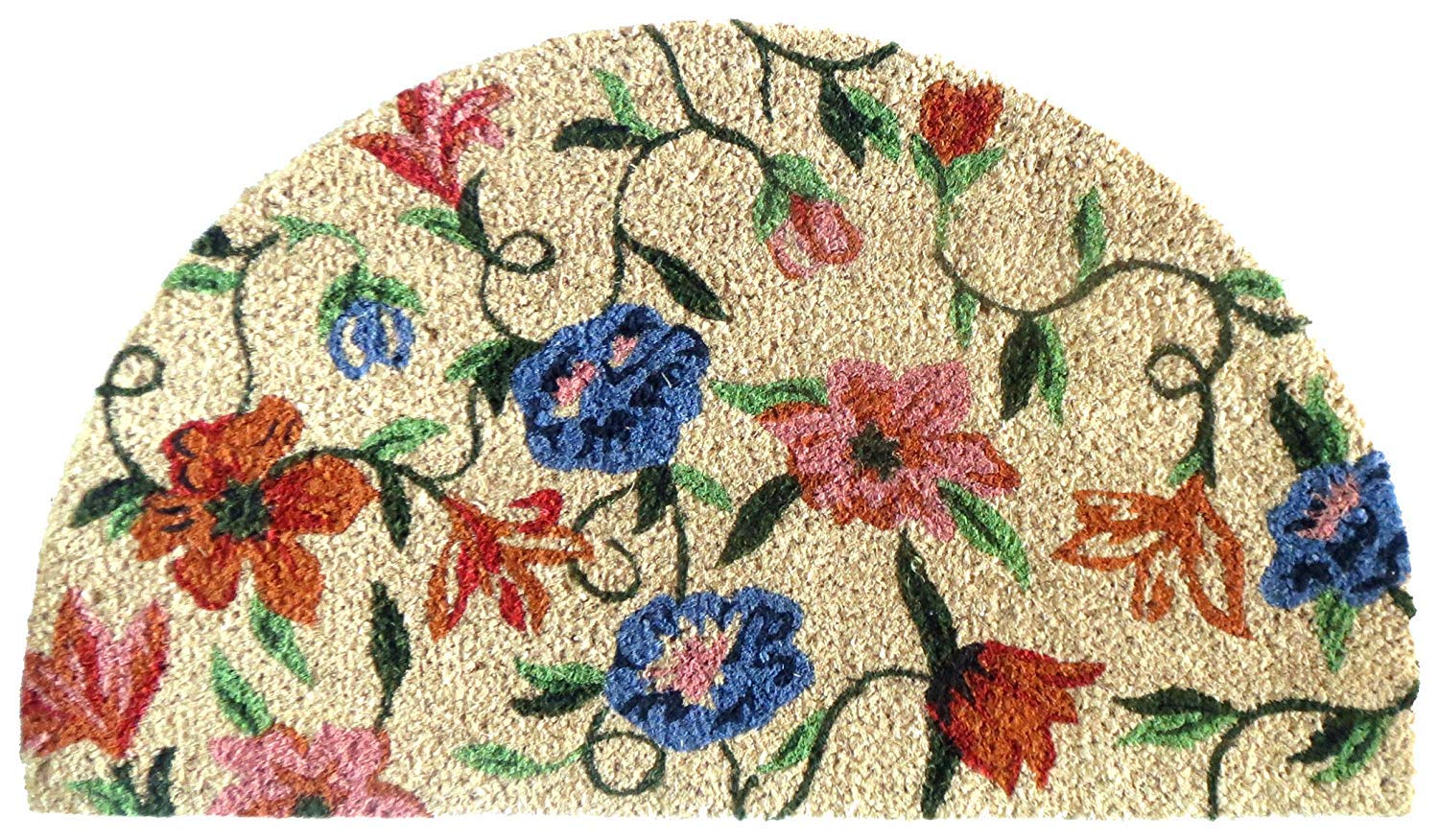 EHC Half Moon Coir PVC Entrance Indoor or Outdoor Door Mat - 40 x 70 cm, Floral