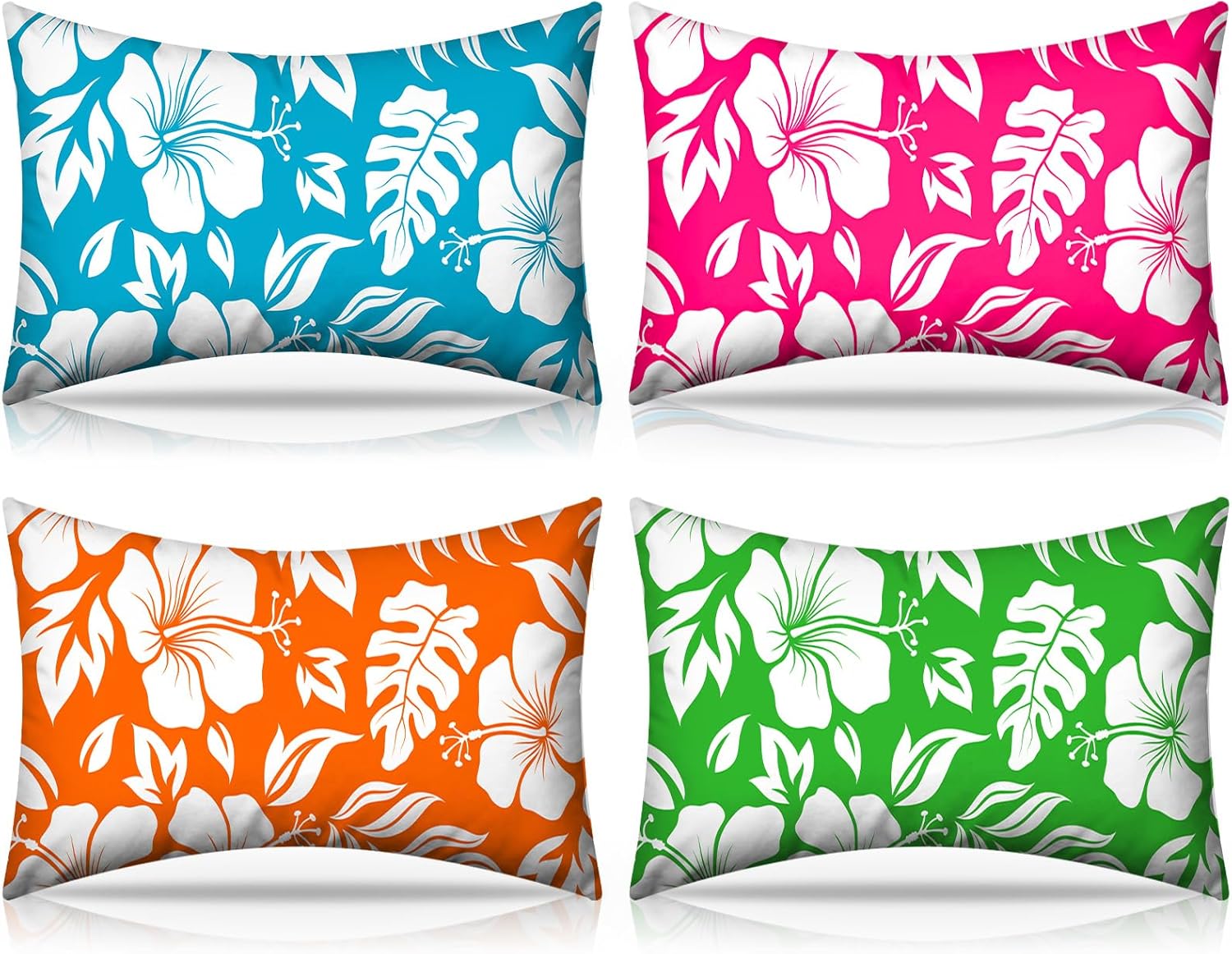 Hollowfly 4 Pack Inflatable Beach Pillows with Removable Washable Covers Hawaii Tropical Style Portable Air Pillows for Vacation Sand Tanning Pool and Travel(Palm Leaf Hibiscus Flower)