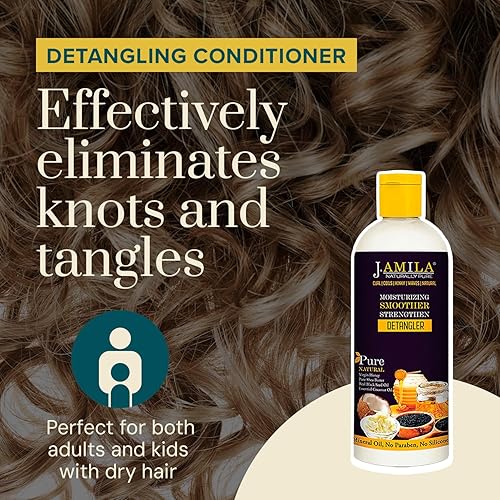 Miniatura 2 de J.Amila - Desenredante natural para cabello rizado, acondicionador hidratante sin enjuague con manteca de karité y miel para rizos suaves y sin