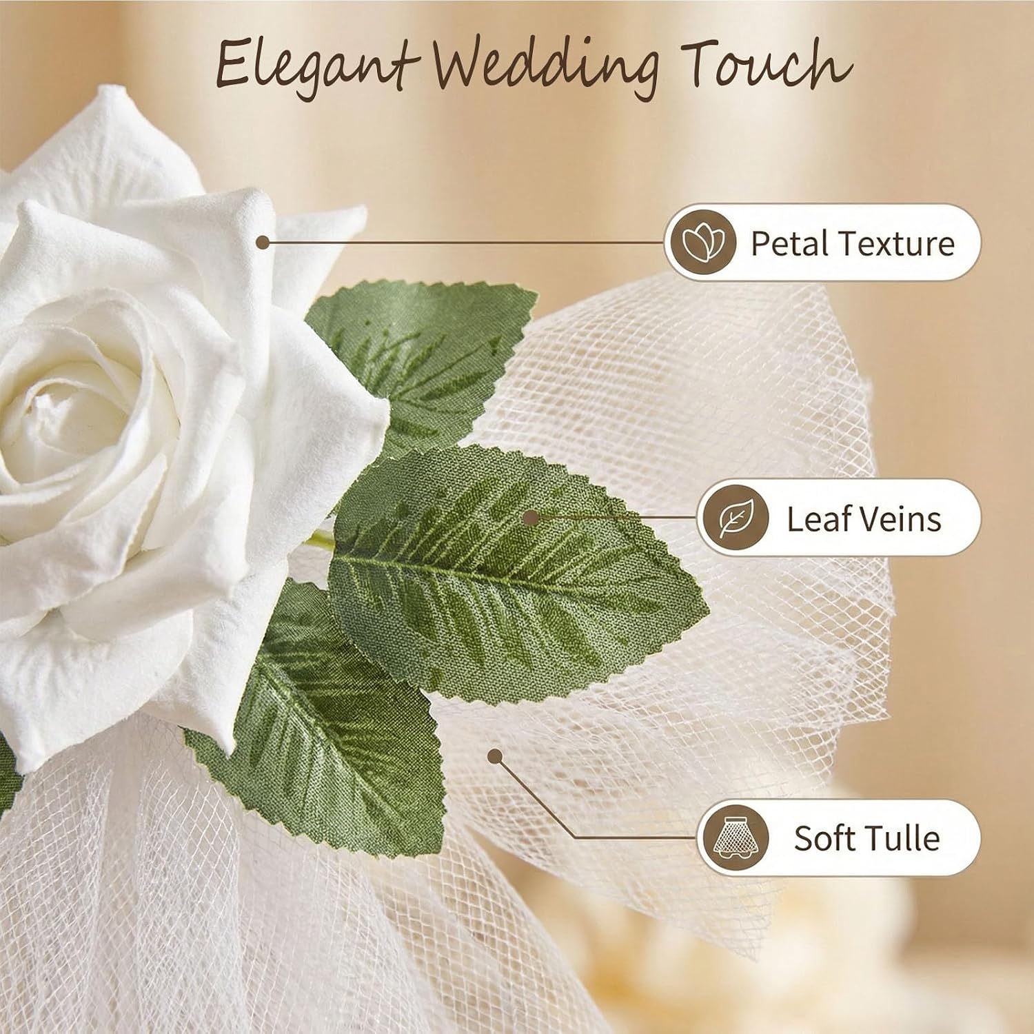 4 Pcs Wedding Car Door Handle Flowers with Tulle and Suction Cups image 2