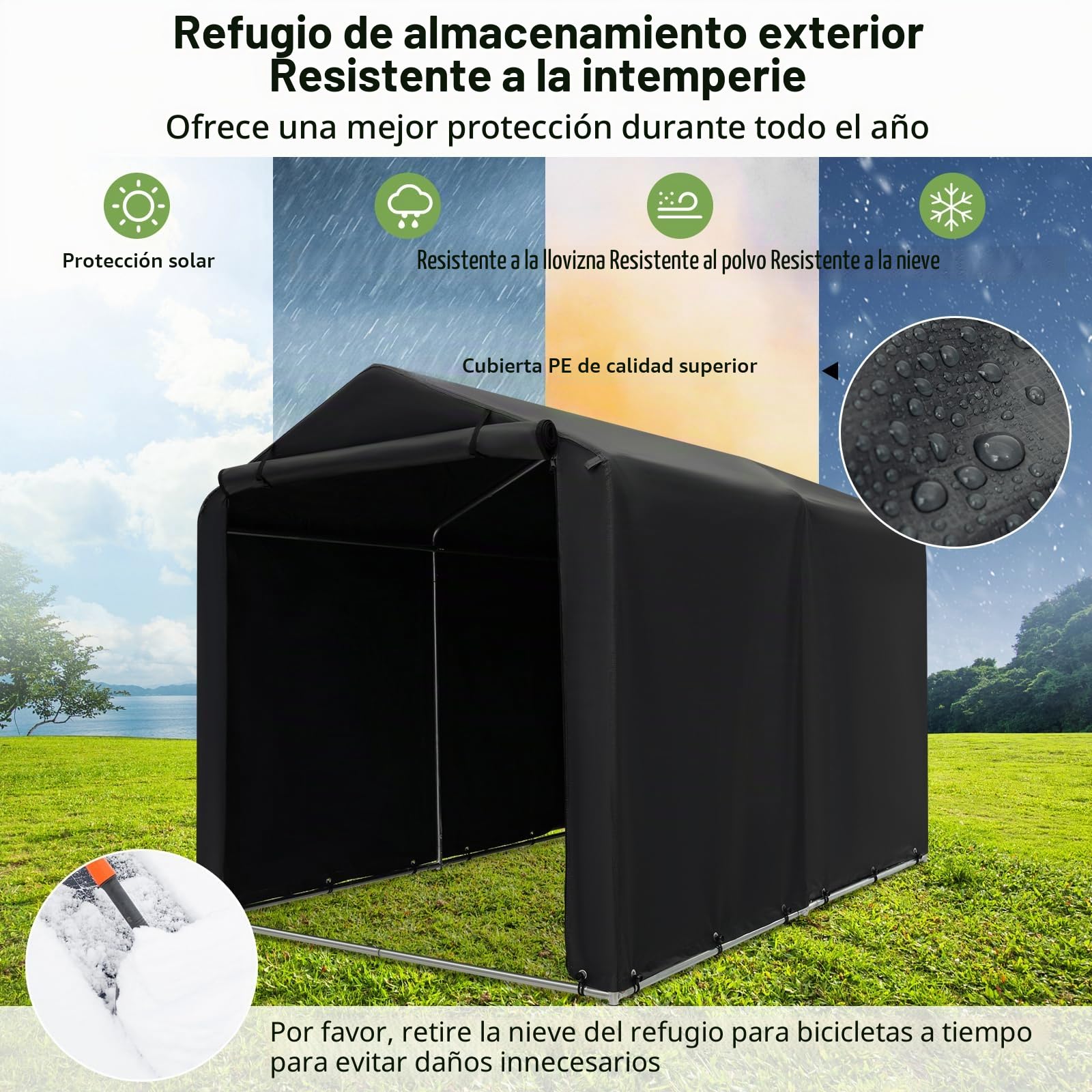 GOPLUS Cobertizo para Bicicleta, Funda Impermeable Exterior para Bicicletas, Moto, Herramientas, Almacenamiento, Refugio con Puerta Enrollable con Cremallera para Patio Garaje (Gris Oscuro)