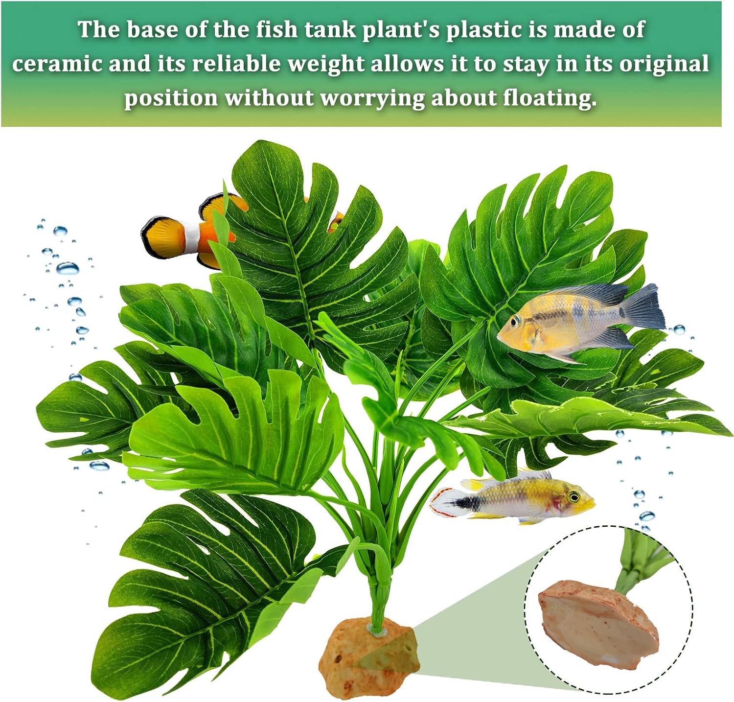 WishLotus Fish Tank Plant Decoration, Artificial PlasticPlant Leaves with Base, Aquarium Landscape Plant Ornament for Fish Tank Aquarium Decoration, Betta Rest Hiding Leaves