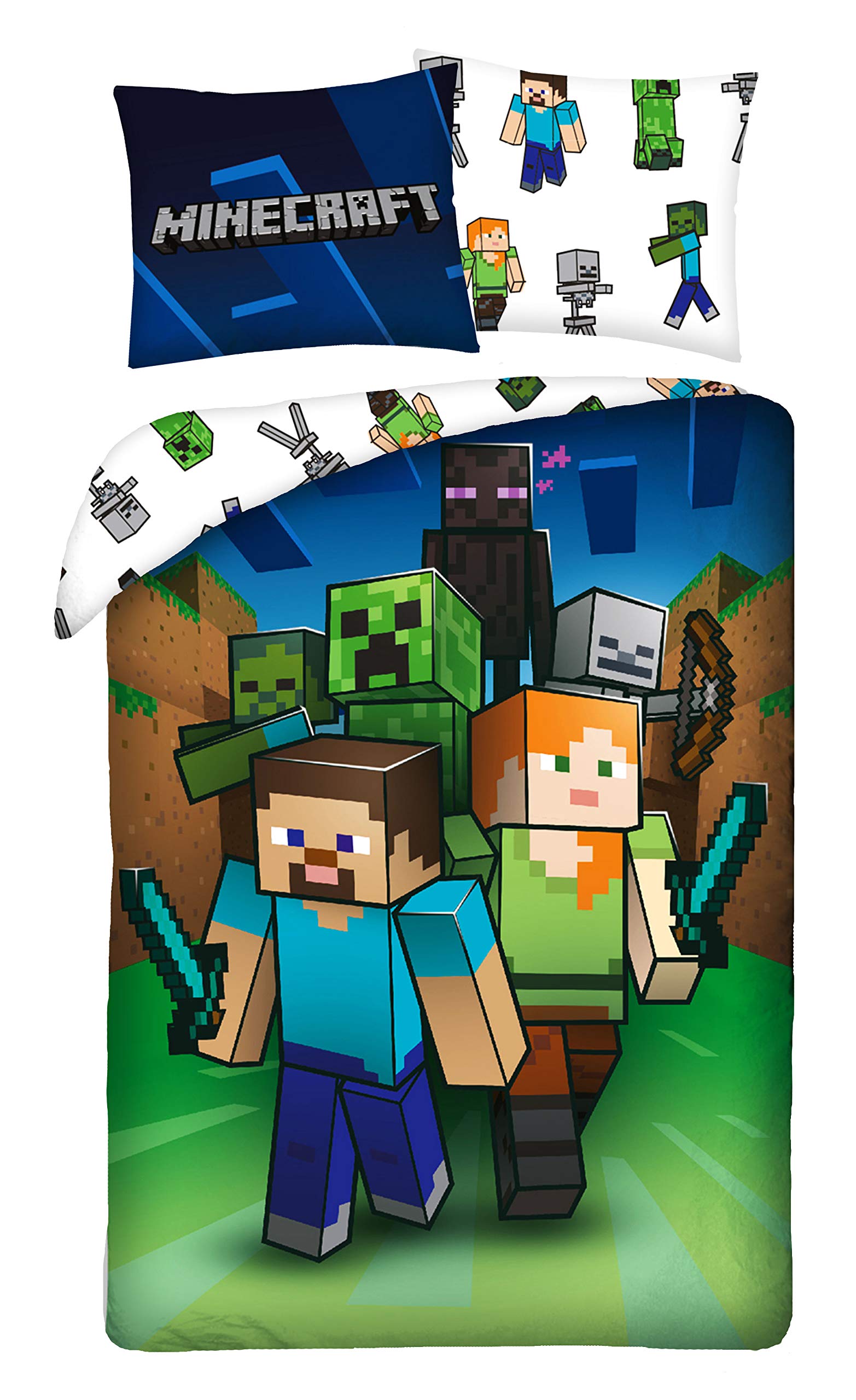 Minecraft Single Duvet Cover 140x200 + Pillowcase 70x90 100% Cotton Gift
