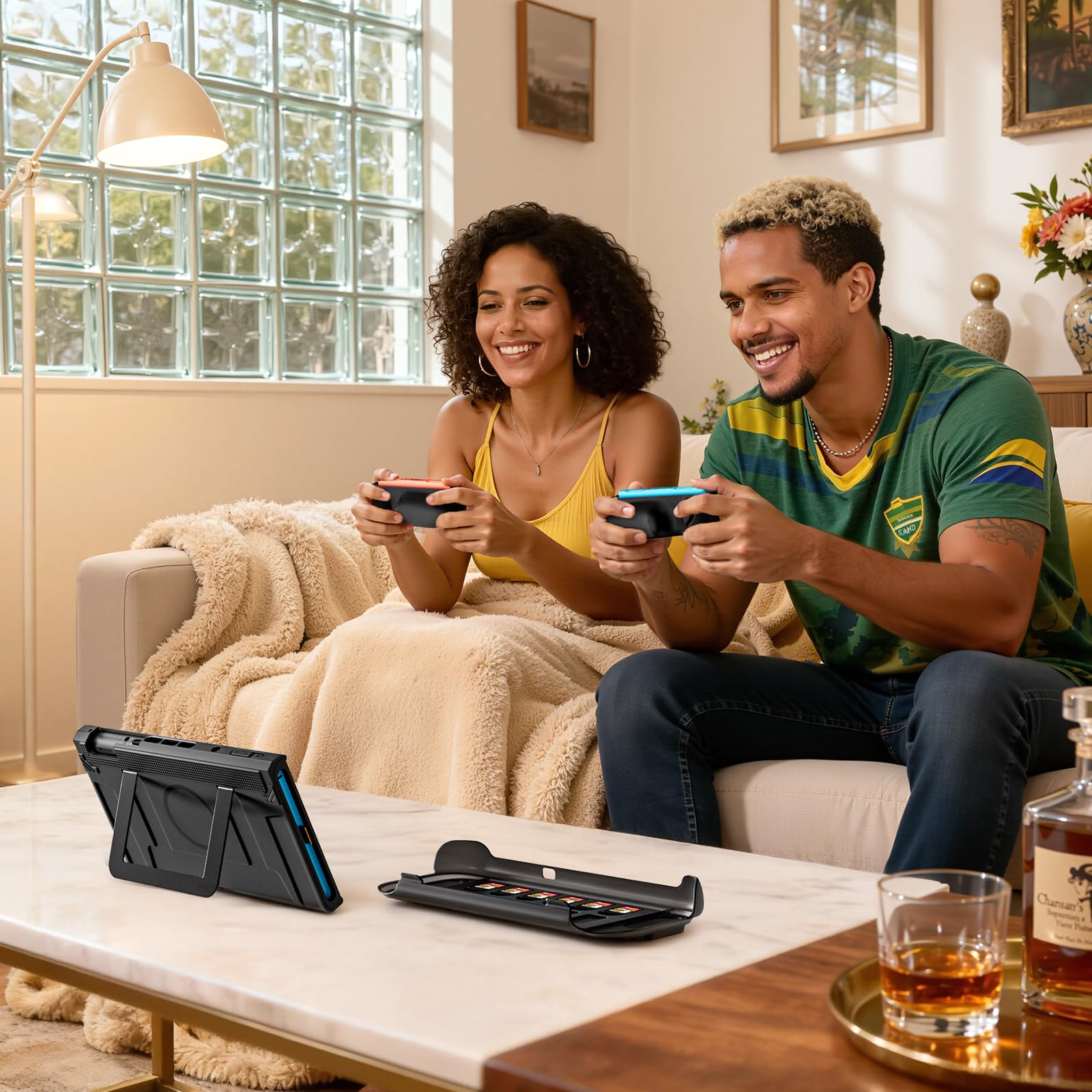 COOWPS P2 Coque pour Nintendo Switch 2, avec Poignée Ergonomique Antidérapante, Design Magnétique Et Support Stable, Couvercle Rigide De Voyage avec Protection Complète Et 12 Emplacements pour Cartes