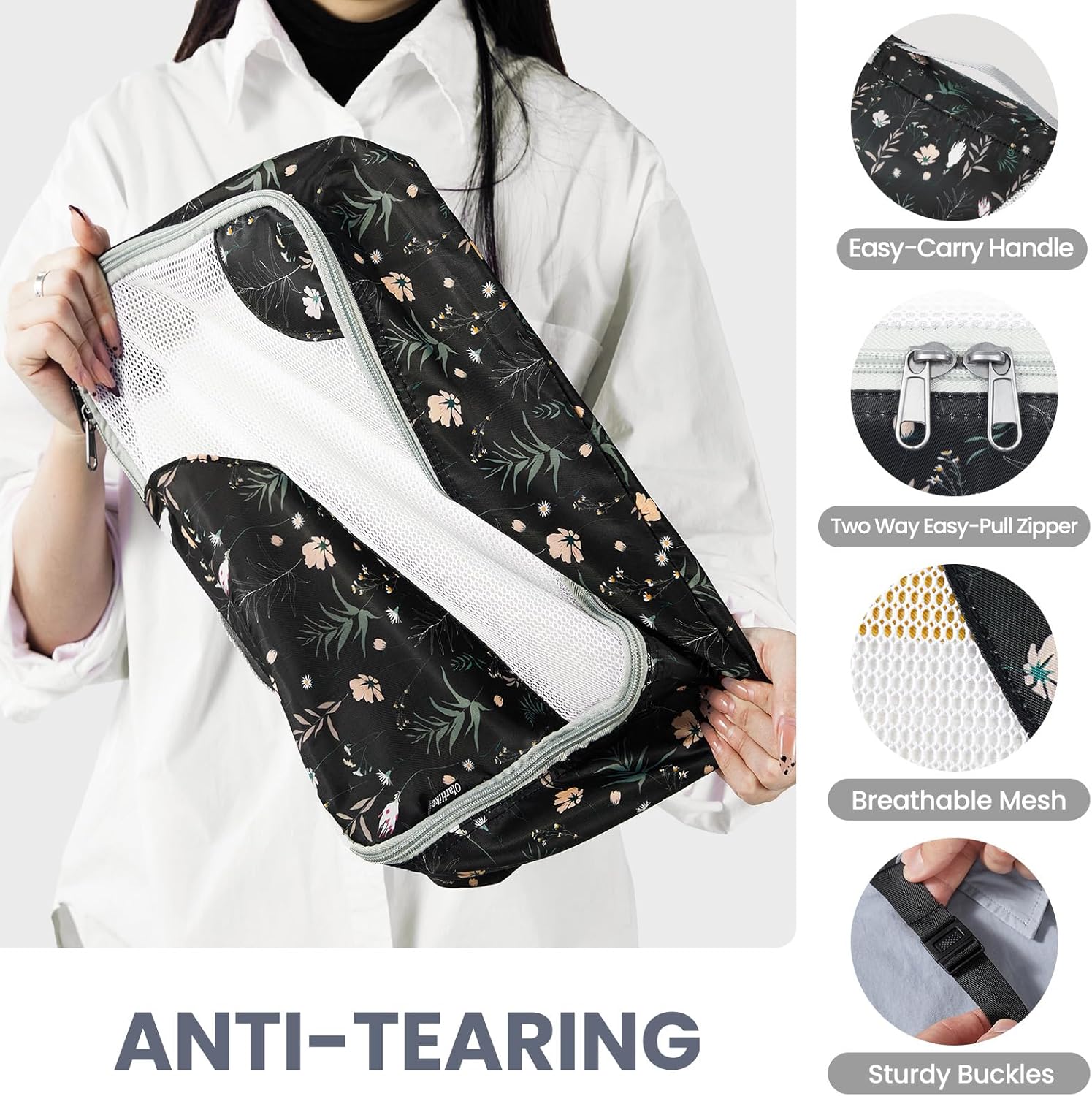 ALL INCLUDED 10 Set Durable Packing Cubes for Suitcases,OlarHike Essentials for Travel,UPGRADED Anti-Tear Stitching, NEW Improved Luggage Packing Organizers for Travel Accessories, Black Flower - Image 6