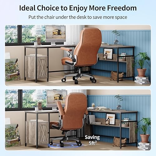 Miniatura 8 de Silla de oficina grande y alta con brazos 5D, tela de 600 libras y piel sintética, silla de escritorio resistente, soporte lumbar ajustable y