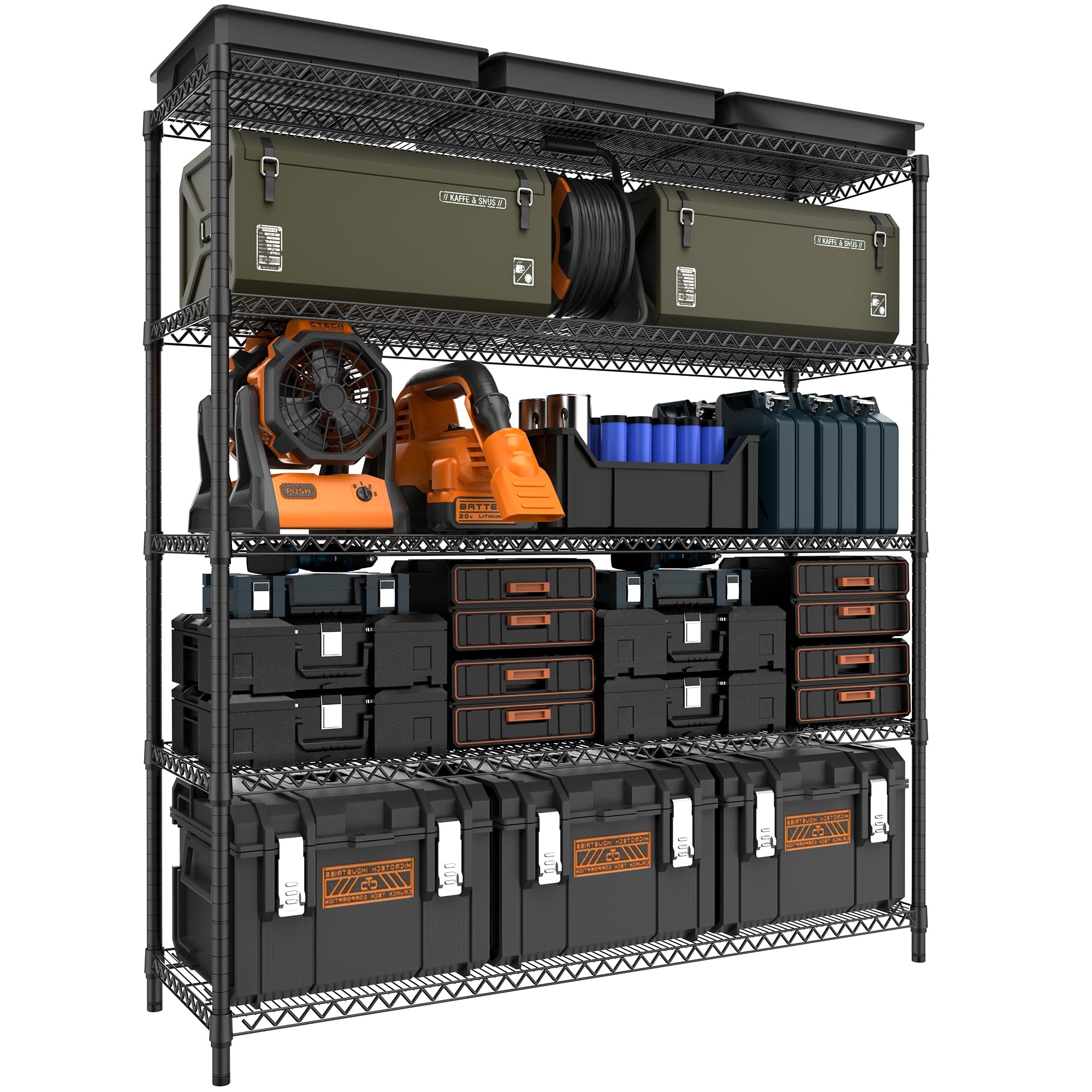 M MZG 5-Shelf Storage Unit With Height Adjustable Shelves and Levelling Feet Total Load Capacity 1498 kg Heavy Duty Rack Wire Pantry Shelves for Tool Shed, Garage Storehouse Black 45 x 150 x 178.7 cm