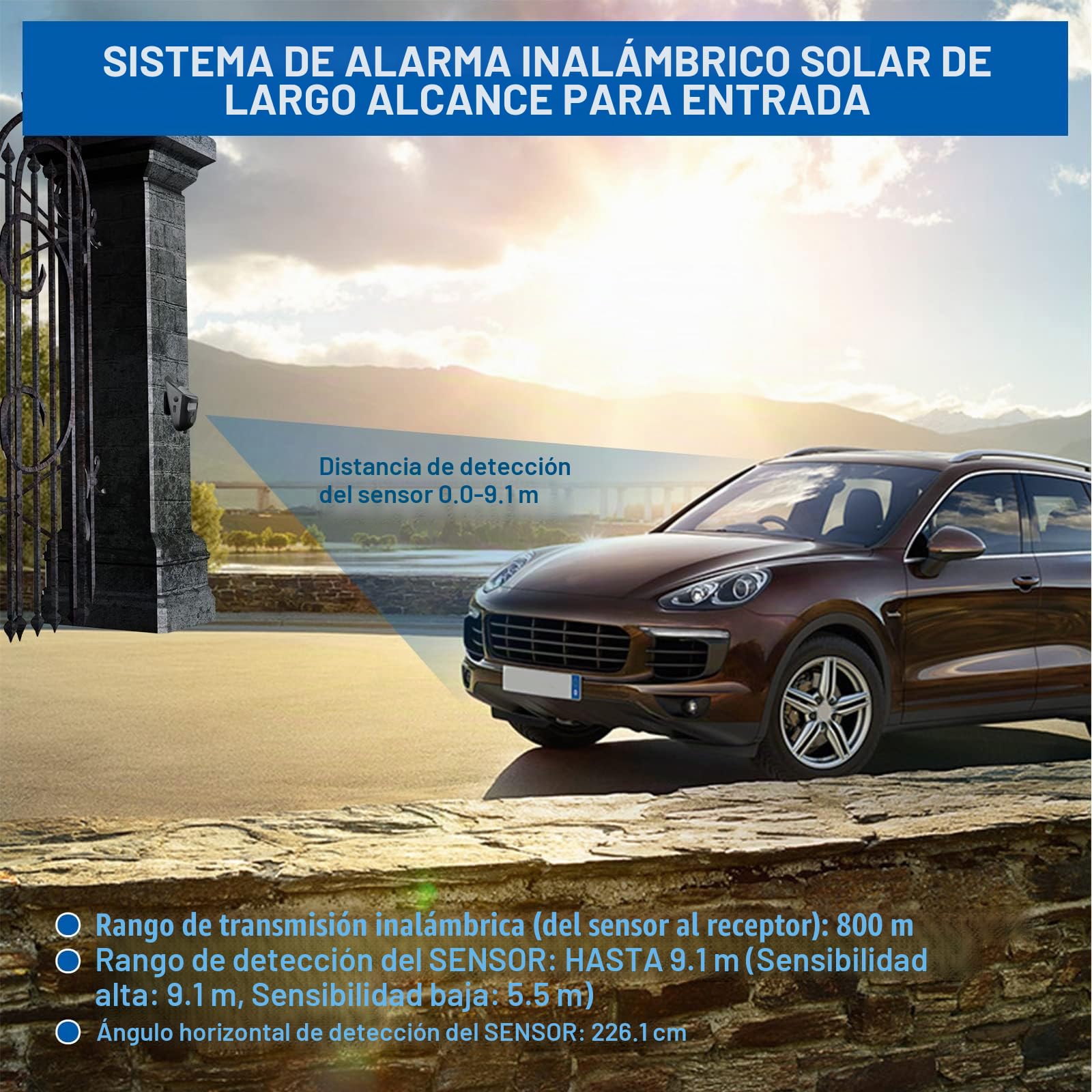 Alarmas inalámbricas para exteriores resistentes a la intemperie, detector de movimiento, alcance 182,9 m, sistema de alerta de seguridad