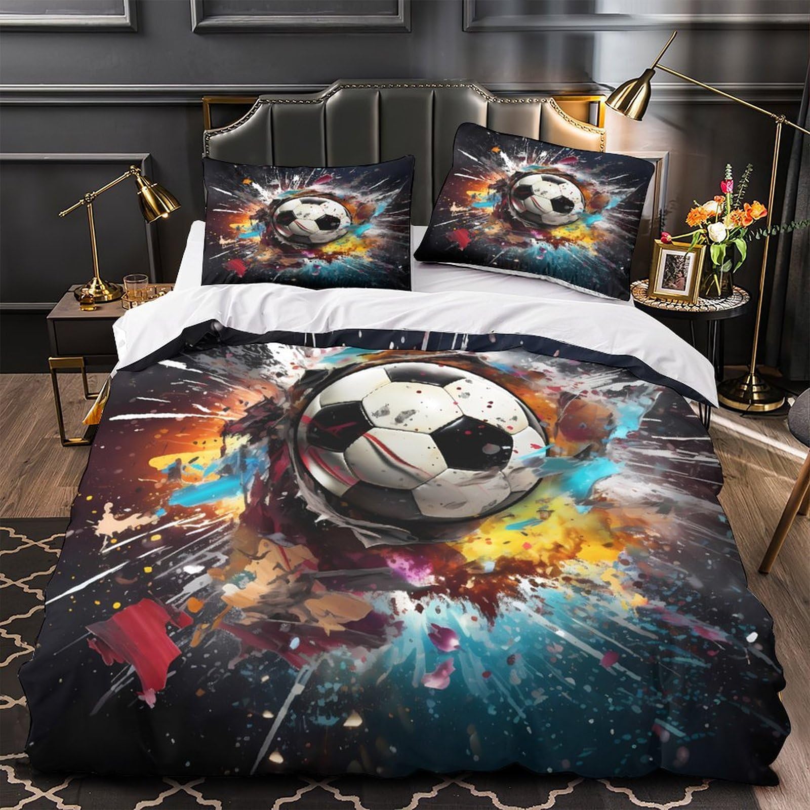 Housse de couette football ultra douce avec fermeture éclair solide parure lit 3D 200x200
