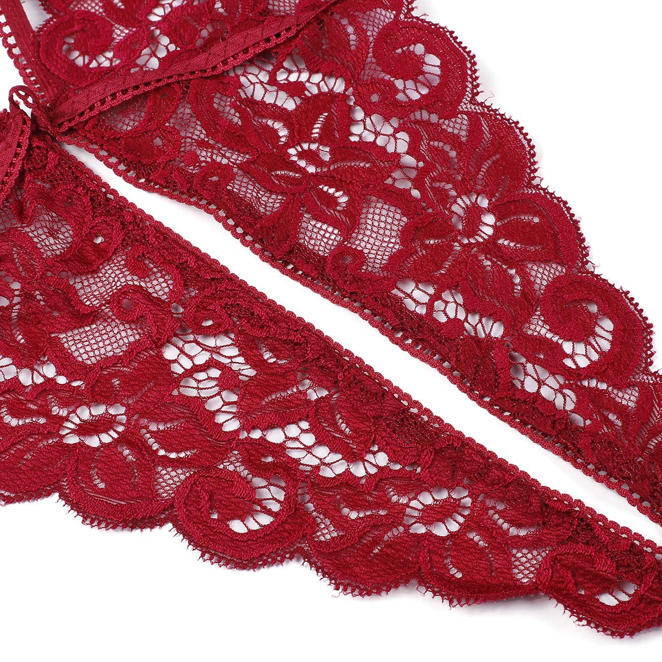 Donnalla Women's Deep V Lace Teddy One Piece Lingerie Cutout Strappy Lingerie: Medium Dark Red