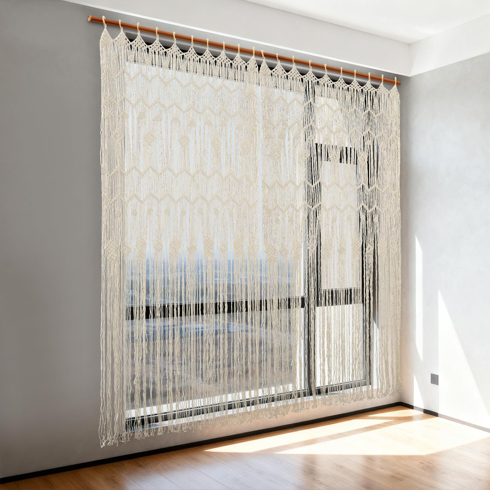 Cortina de ventana de 100 x 200 cm – Cortina de macramé estilo bohemio, tejido a mano, 2 paneles, para salón, dormitorio, decoración de bodas