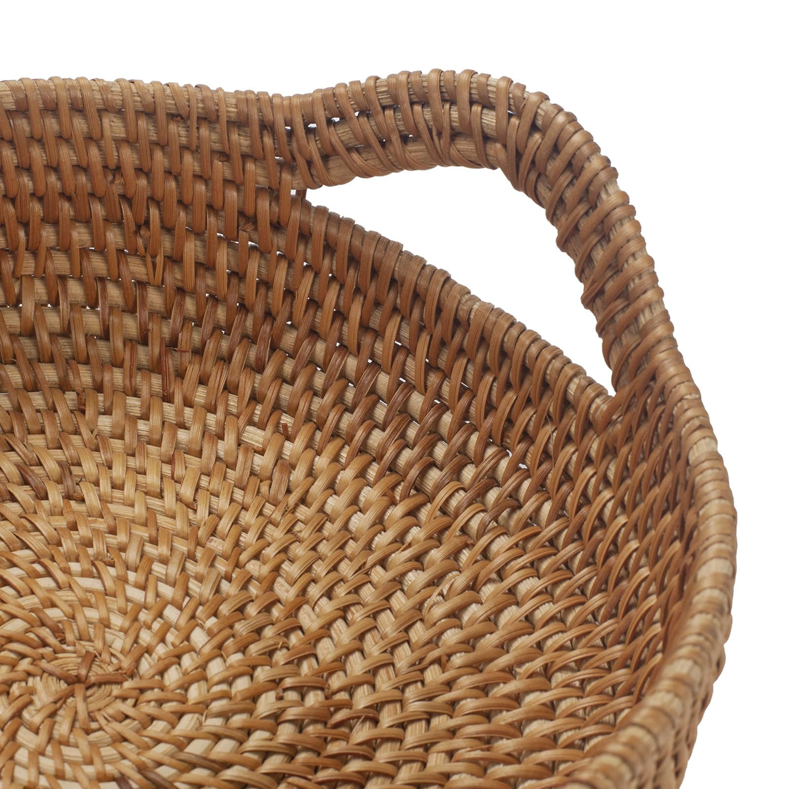 2 Pezzi Cestino Portaoggetti in Rattan con Manici, Cesto Rotondo in Vimini Naturale, Cesto di Intrecciato Decorativo per Scaffale, Tavolo