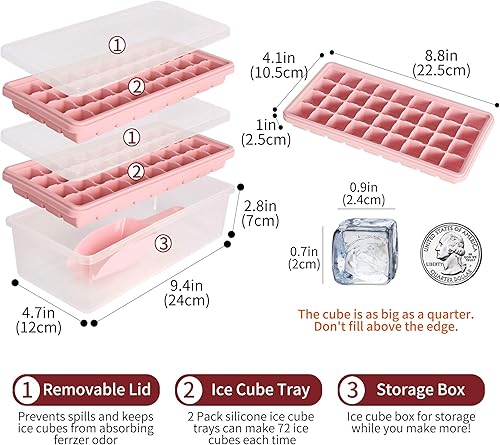 Miniatura 2 de CZWL&HG - Bandejas para cubitos de hielo (Juego de 2), paquete de 2 bandejas de hielo de silicona con tapa y recipiente, moldes para cubitos de