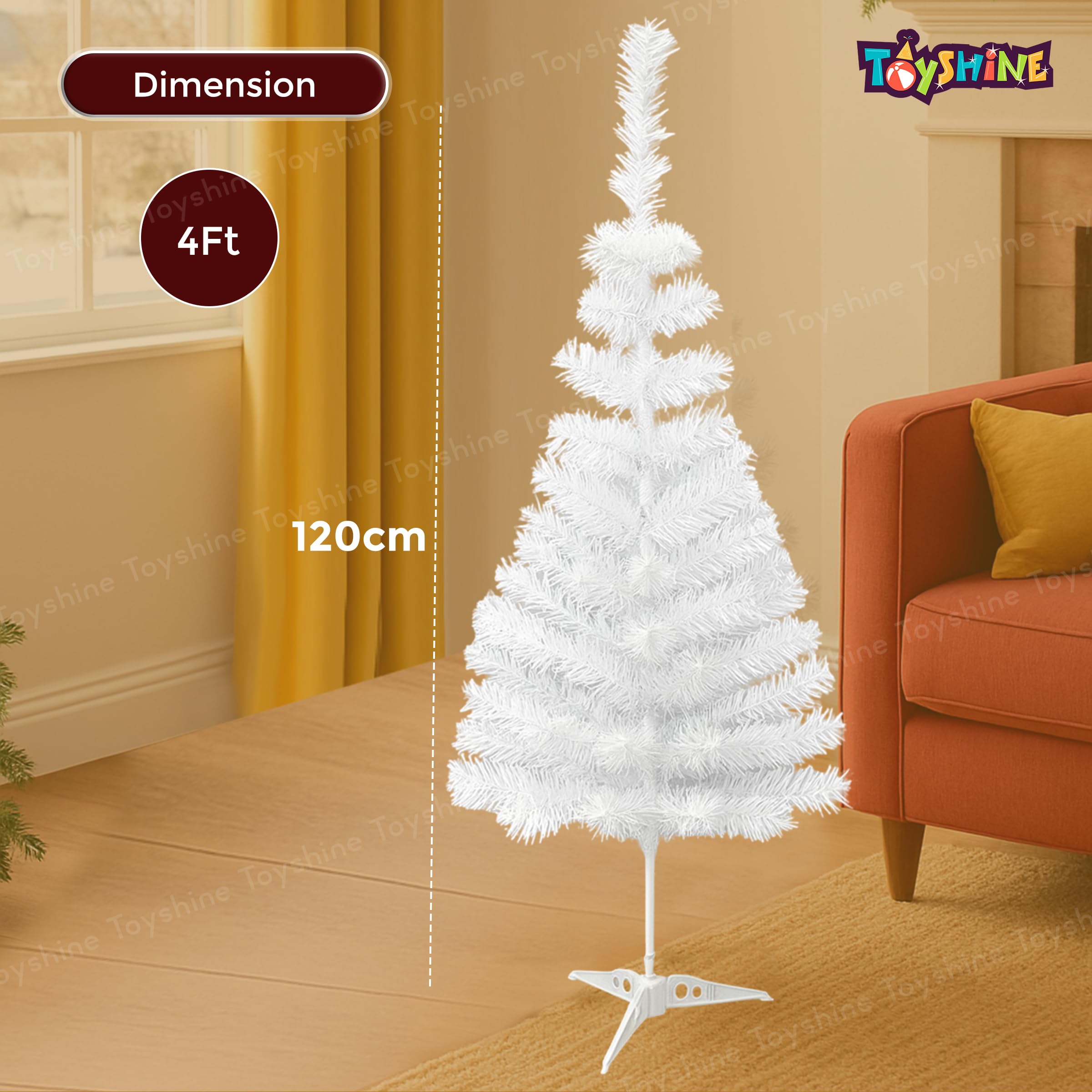 Toyshine 4 Feet Artificial White Christmas Tree with Sturdy Base